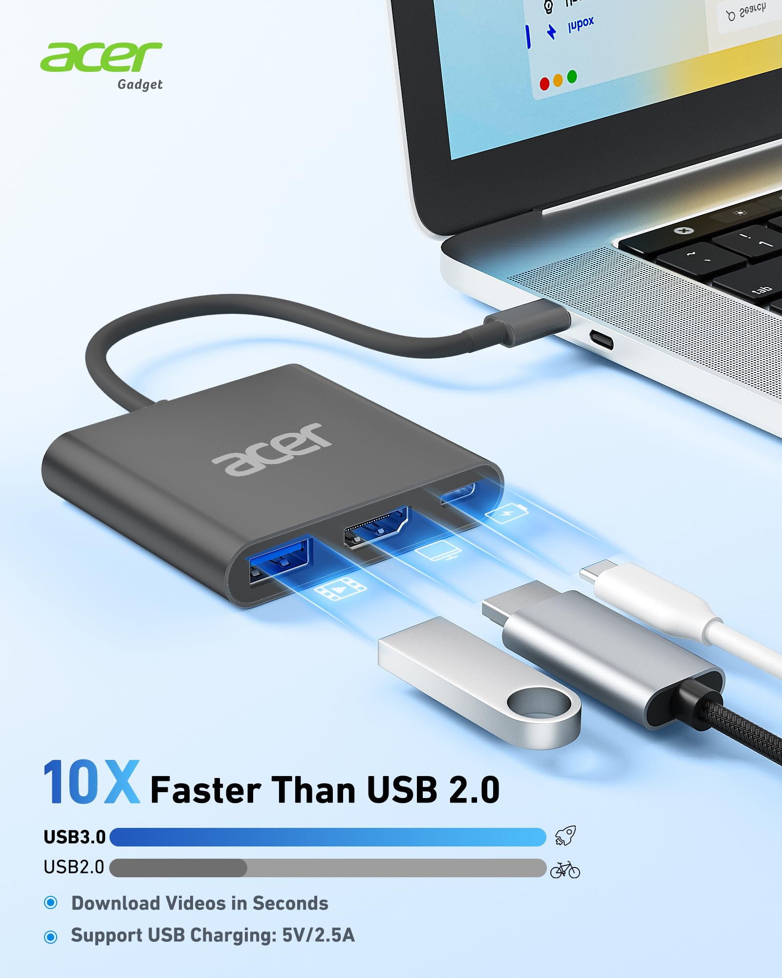 Foto 4 | Hub Usb C Acer 3 En 1 Usb C A Hdmi Con Usb 3.0 Pd De 5 Gbps De 100 W - Venta Internacional.