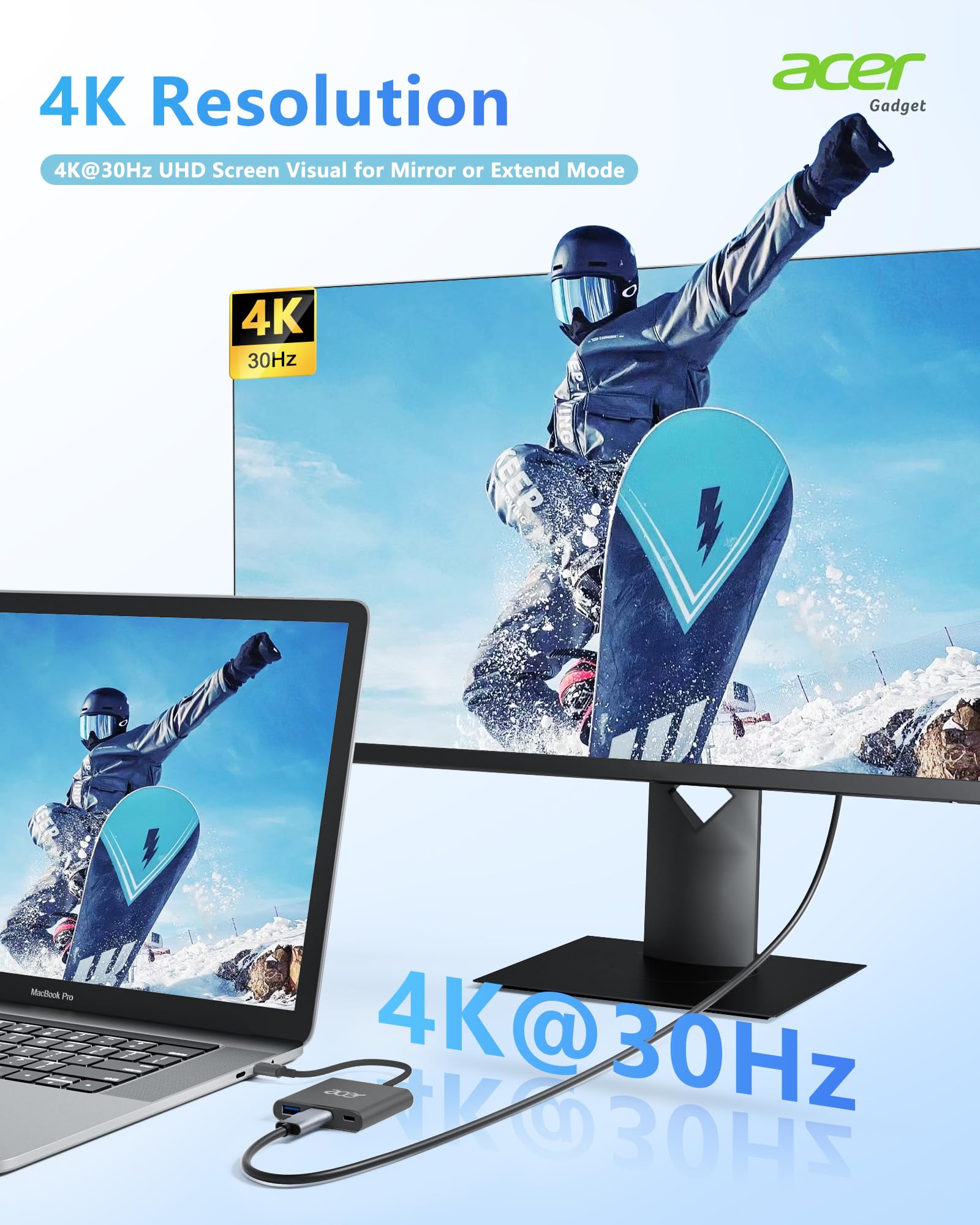 Foto 6 pulgar | Hub Usb C Acer 3 En 1 Usb C A Hdmi Con Usb 3.0 Pd De 5 Gbps De 100 W - Venta Internacional.