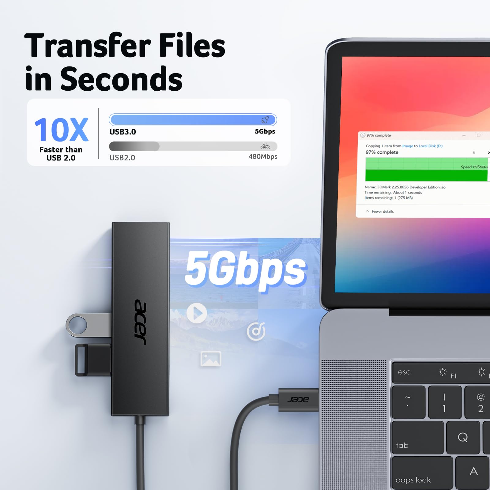 Foto 3 | Hub Usb C De 4 Puertos, Concentrador Usb 3.0 Múltiple, Divisor Usb-c Para Portátil Con Puerto De Ali - Venta Intern