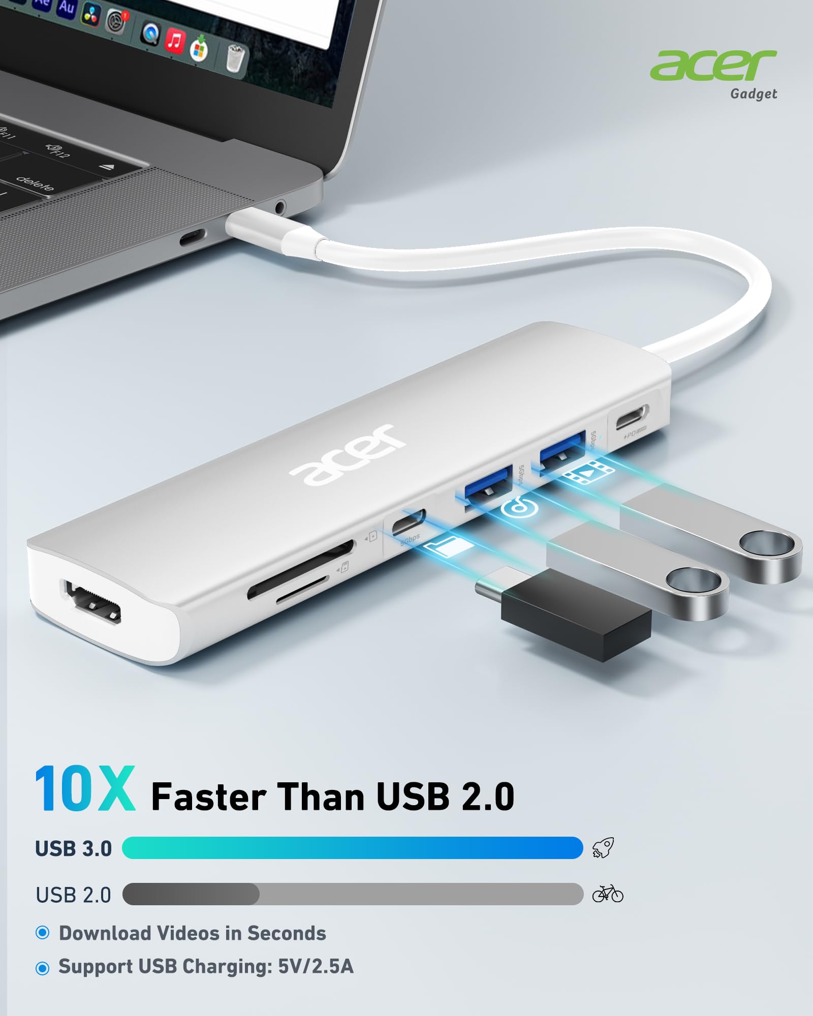 Foto 4 | Base Usb C Acer 7 En 1 Con Hdmi 4k, 2 Usb 3.1, Pd De 100 W, Color Plateado - Venta Internacional.