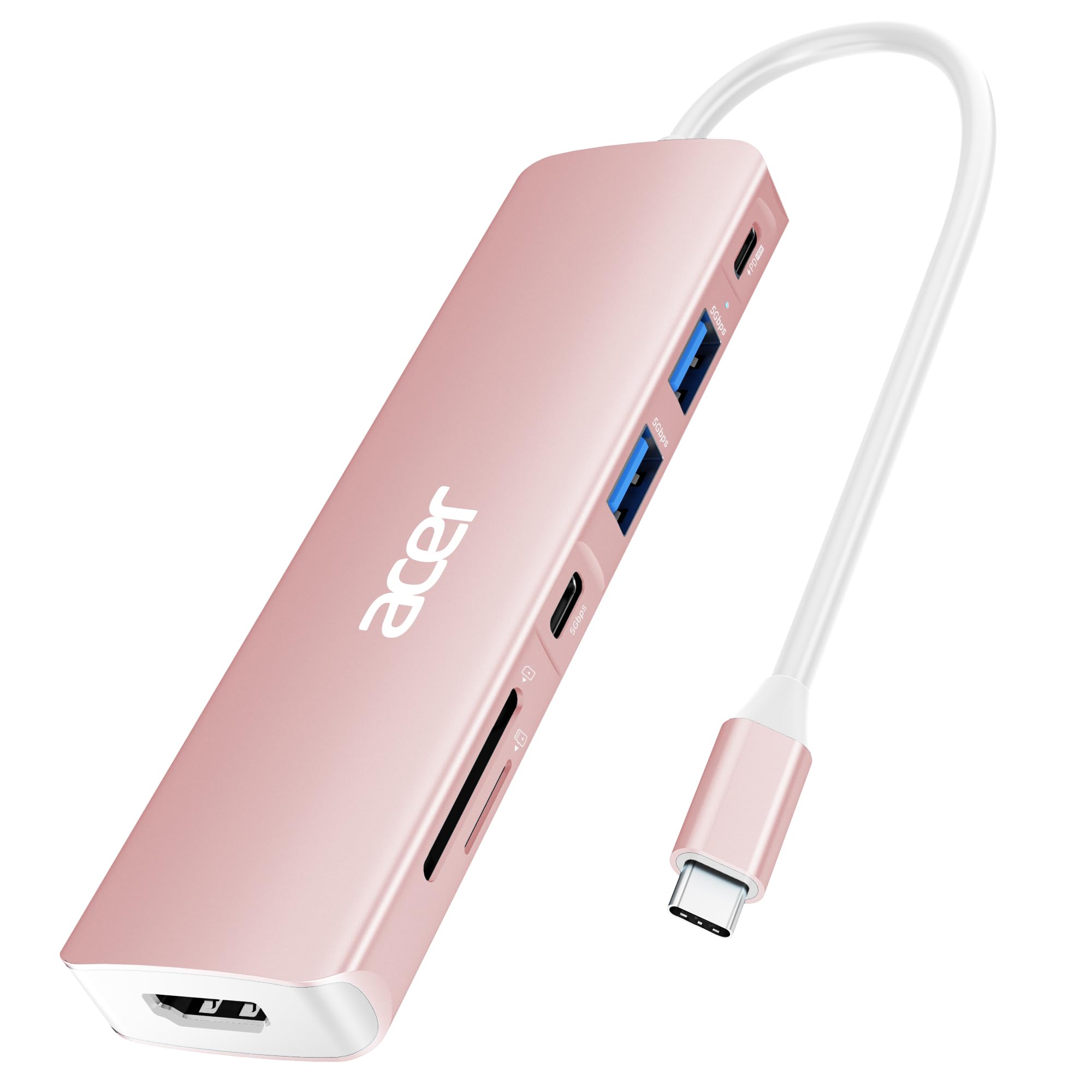 Foto 2 pulgar | Adaptador Usb Hub Acer 7 En 1 Usb C A Hdmi 4k Con Pd De 100 W, Color Rosa - Venta Internacional.