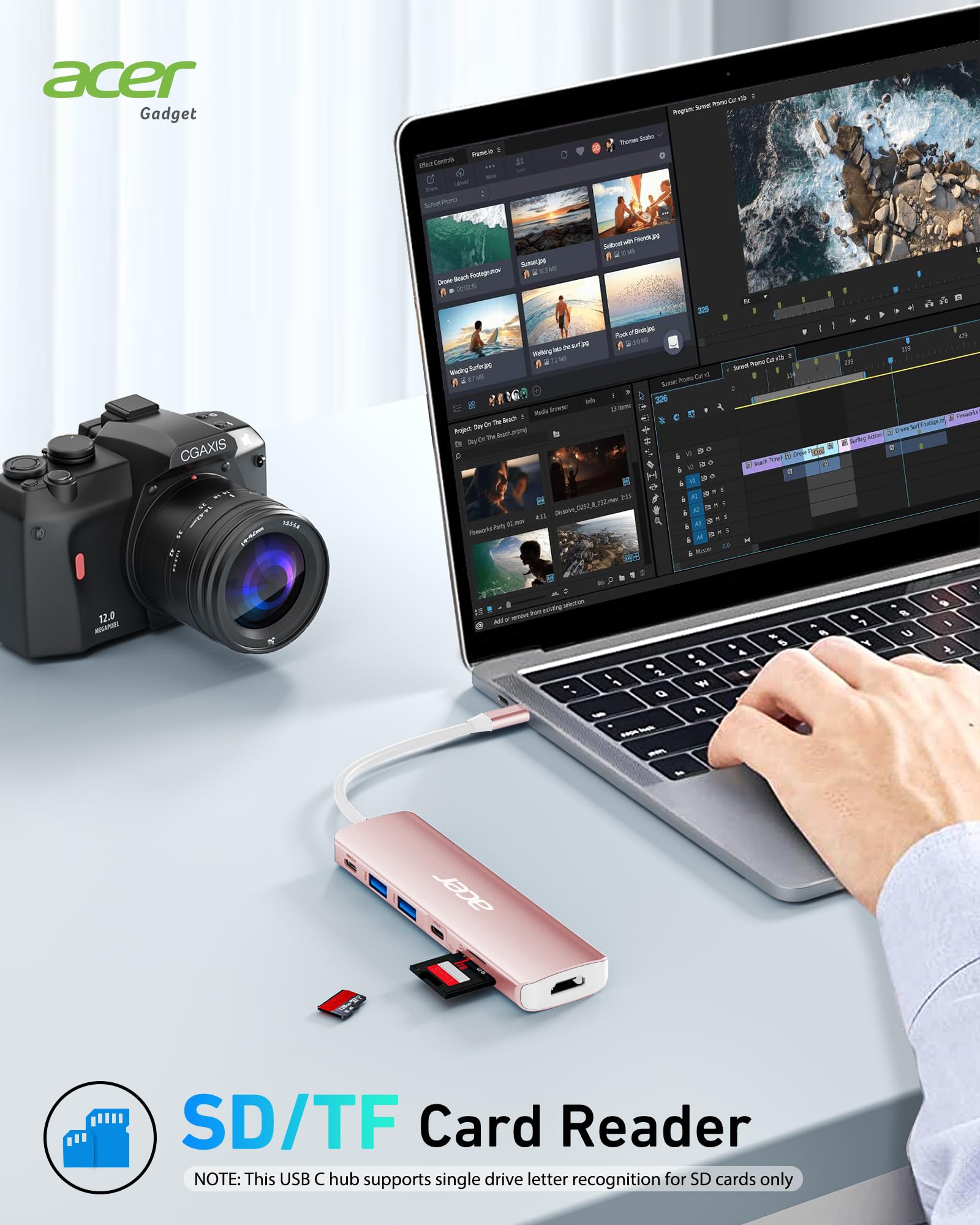 Foto 8 pulgar | Adaptador Usb Hub Acer 7 En 1 Usb C A Hdmi 4k Con Pd De 100 W, Color Rosa - Venta Internacional.