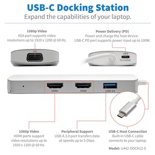 Foto 2 | Estación De Acoplamiento Tripp Lite U442-dock12-s Usb-c Con Hub Usb-a - Venta Internacional.