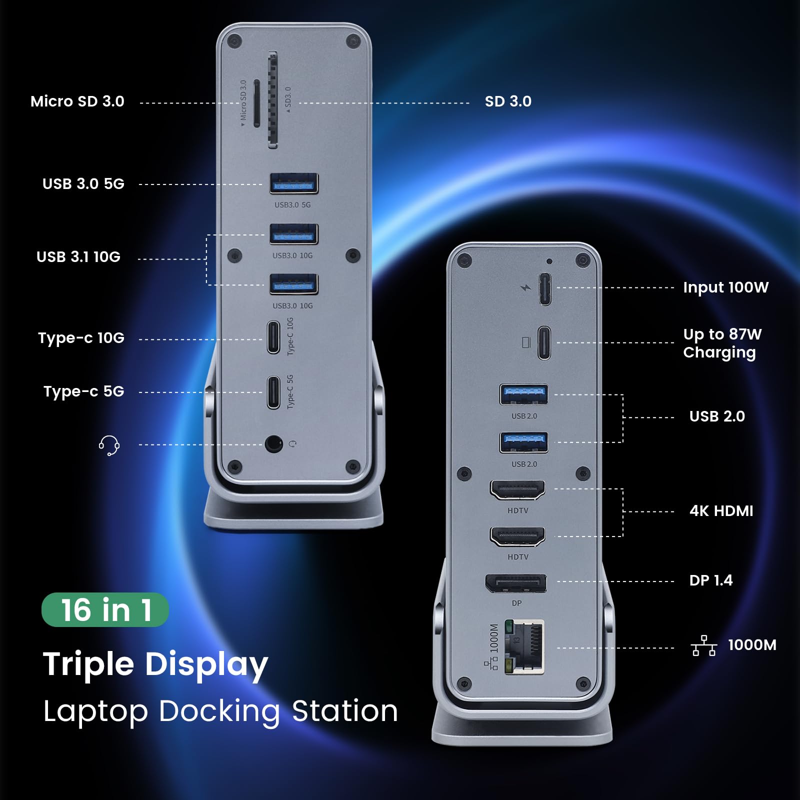 Foto 3 pulgar | Hub Usb-c Saosaolink 16 En 1 Con 2 Puertos Hdmi 4k, Displayport, 7 U - Venta Internacional.