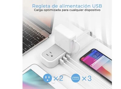 Foto 3 | TÍTULO: Xtellar Multicontactos Ultra Delgado con Extensión de 3 Puertos USB y 2 Tomas, 1.5 Metros