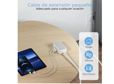 Foto 4 | TÍTULO: Xtellar Multicontactos Ultra Delgado con Extensión de 3 Puertos USB y 2 Tomas, 1.5 Metros