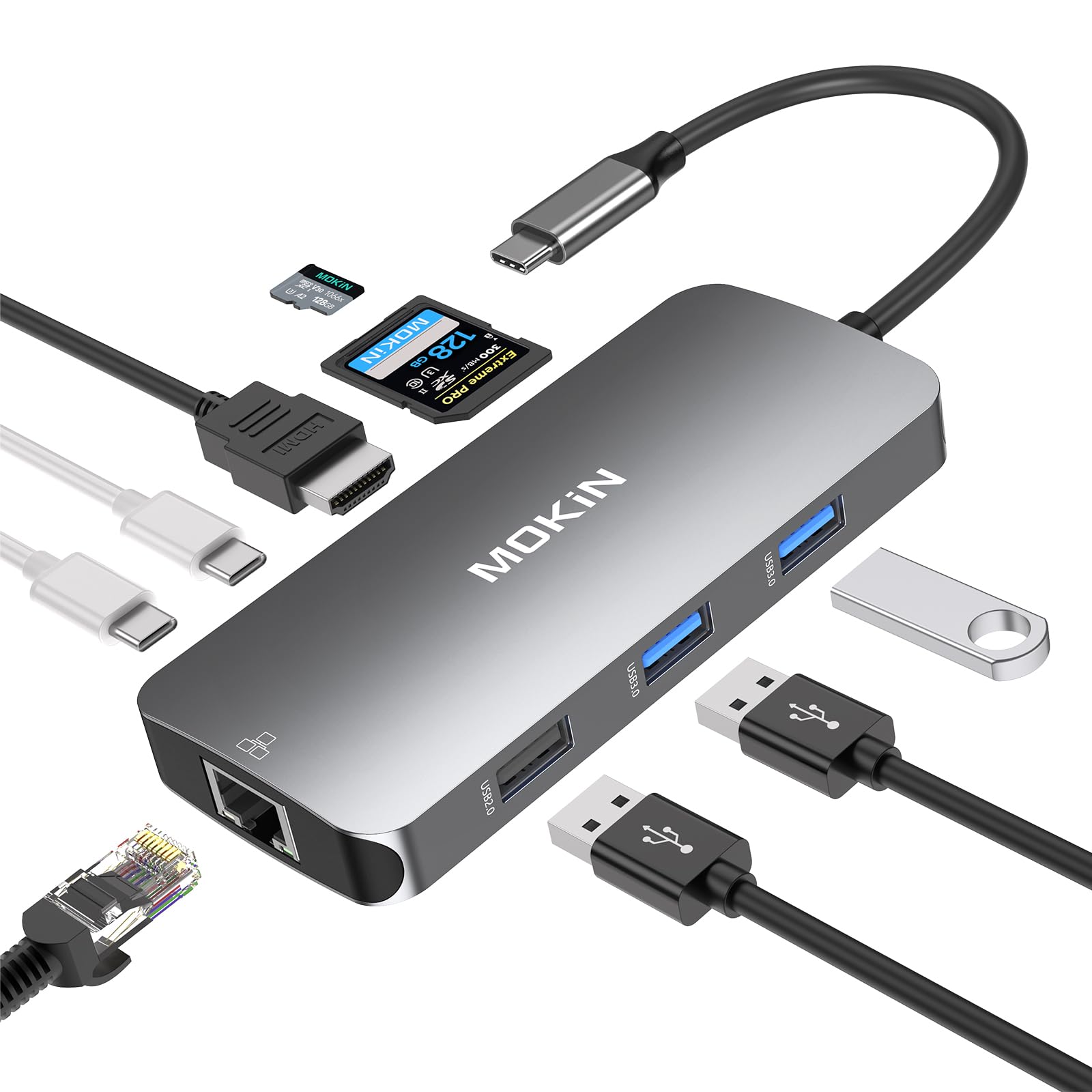 Adaptador Usb C Mokin 9 En 1 Con 3 Puertos Usb Hdmi Rj45 100w Pd - Venta Internacional.