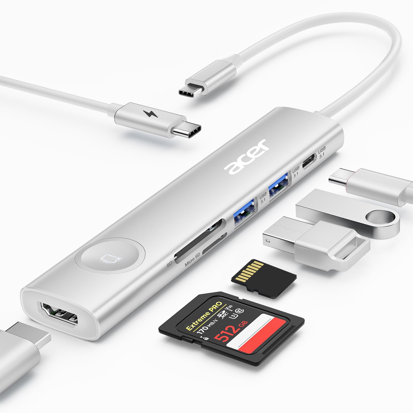 Adaptador Multipuerto Usb-c Hub Acer 7 En 1 Con 4k @60hz Hdmi 100w Pd - Venta Internacional.