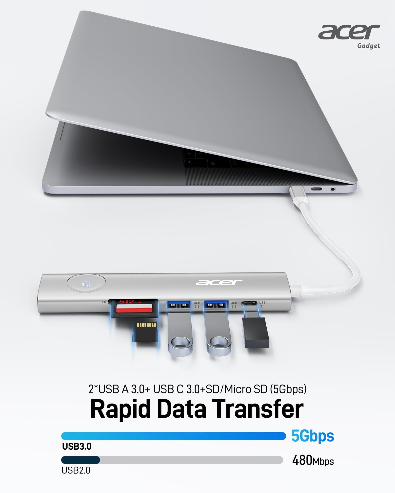 Foto 5 | Adaptador Multipuerto Usb-c Hub Acer 7 En 1 Con 4k @60hz Hdmi 100w Pd - Venta Internacional.