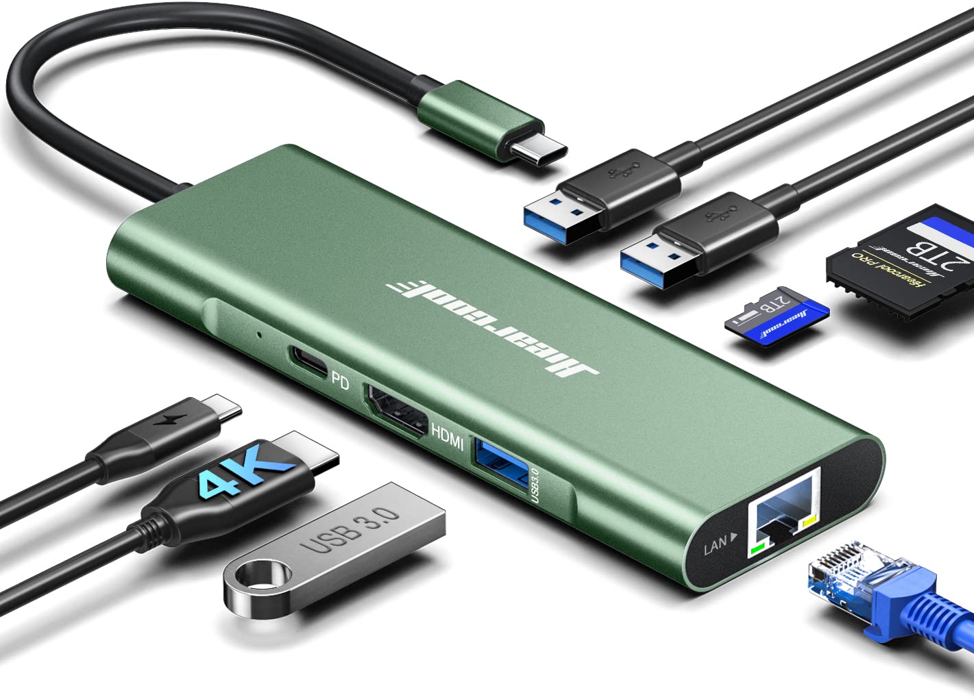 Adaptador Multipuerto 8 En 1 Usb C Hub Hiearcool Con Ethernet 4k Hdmi - Venta Internacional.
