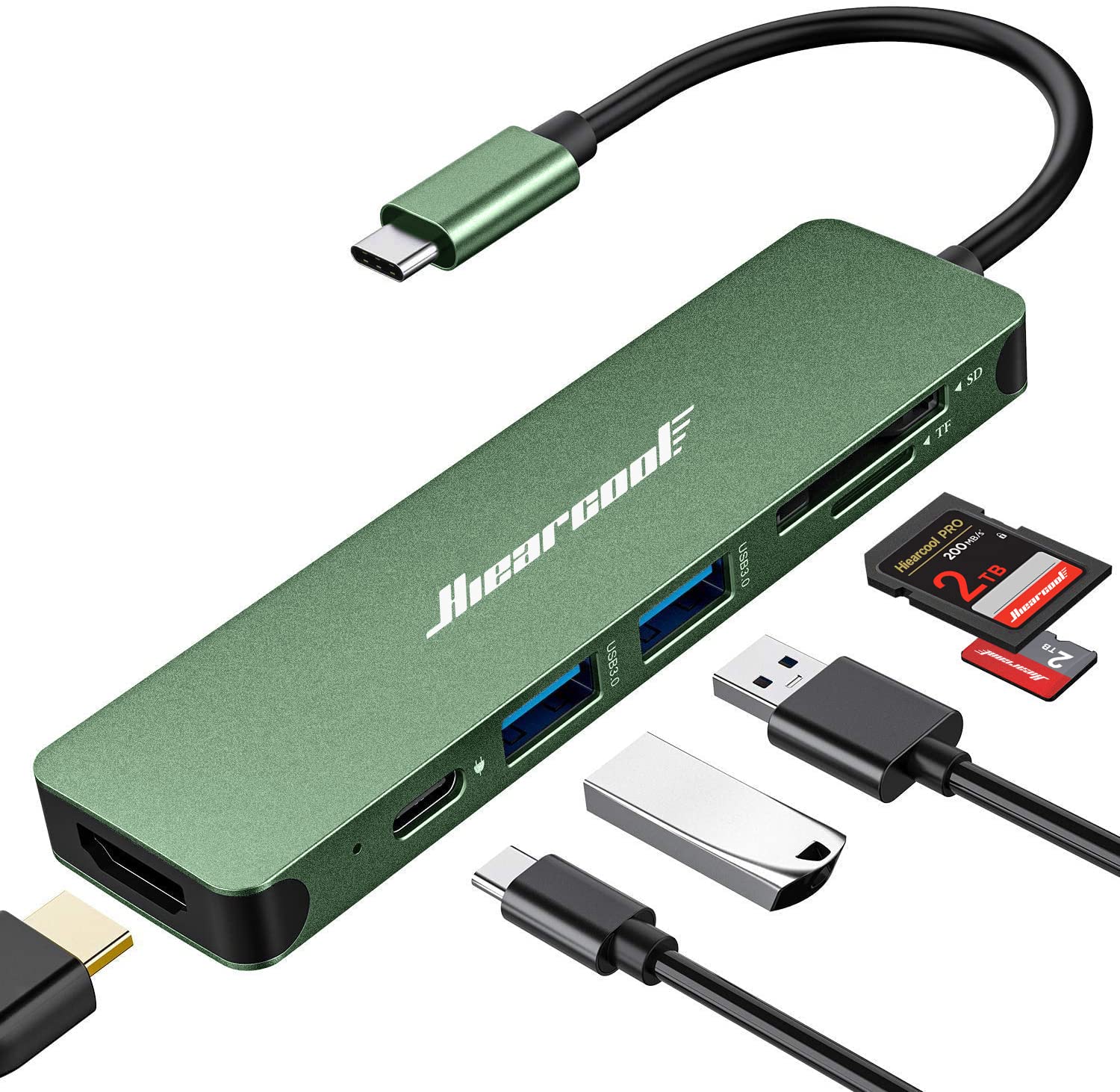 Adaptador Usb-c Hiearcool 7 En 1 Usbc A Hdmi Con Pd-green De 100 W - Venta Internacional.