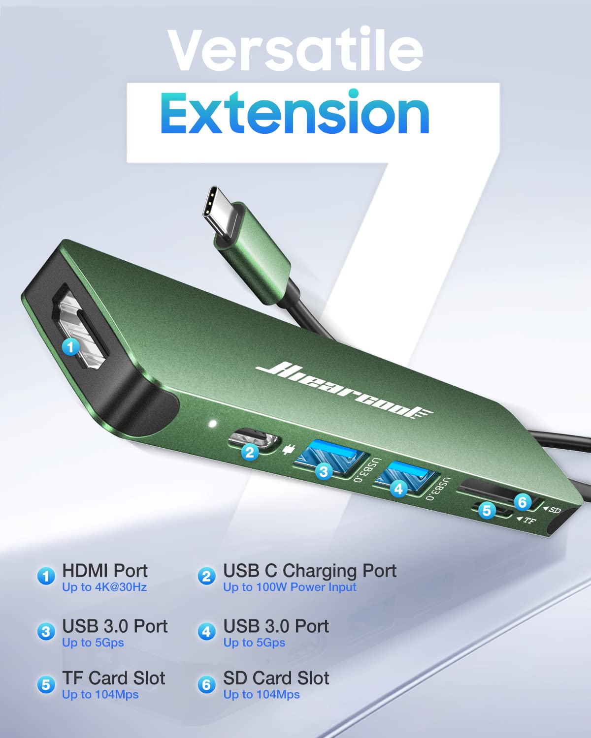 Foto 2 | Adaptador Usb-c Hiearcool 7 En 1 Usbc A Hdmi Con Pd-green De 100 W - Venta Internacional.