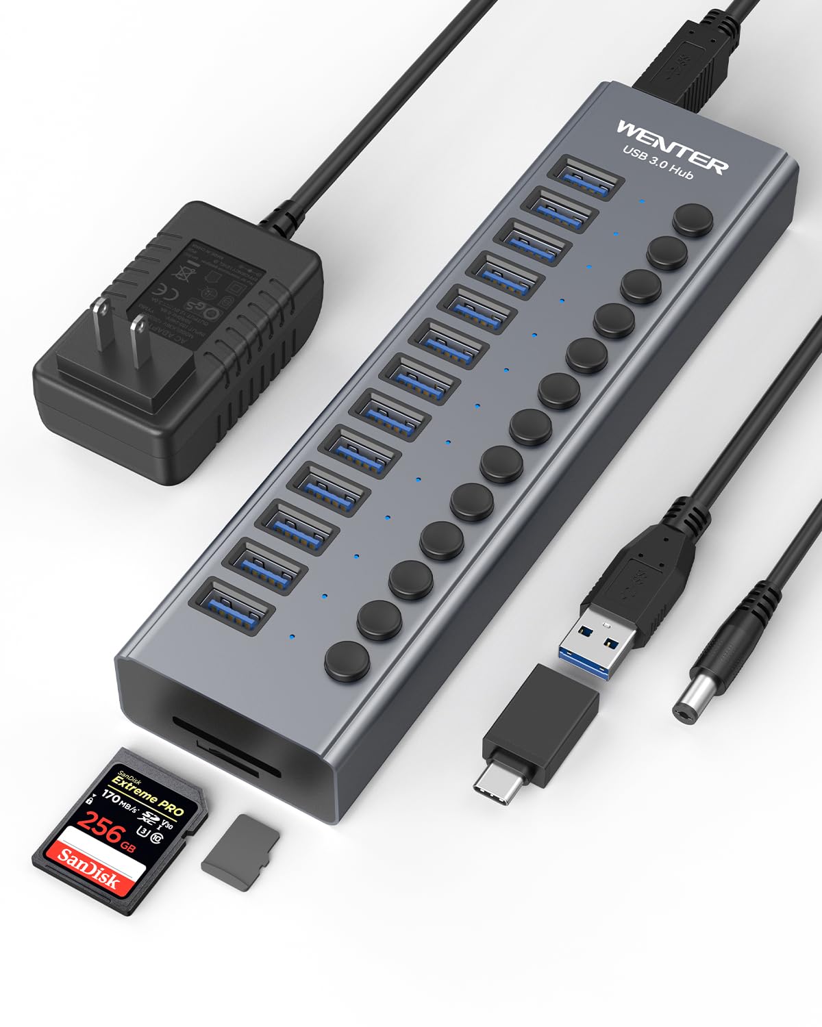 Hub Usb Wenter Con Alimentación Usb 3.0 De 13 Puertos Con Lector De Tarjetas Sd/tf - Venta Internacional.