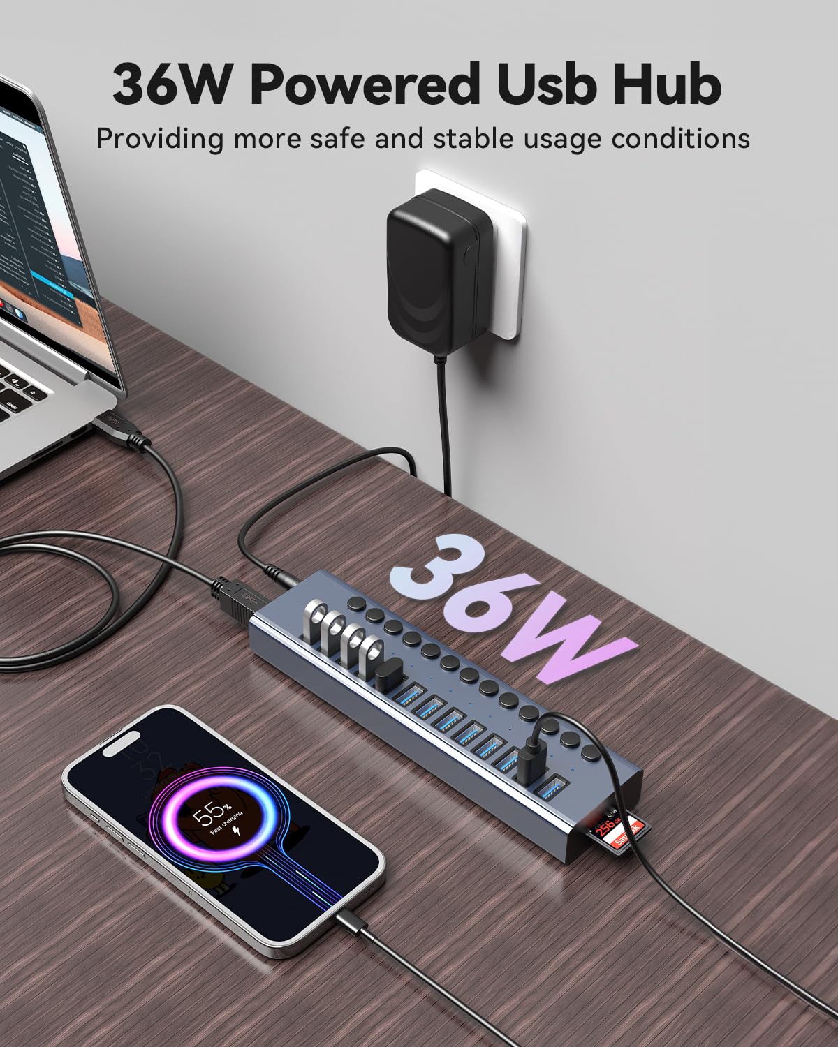 Foto 4 | Hub Usb Wenter Con Alimentación Usb 3.0 De 13 Puertos Con Lector De Tarjetas Sd/tf - Venta Internacional.
