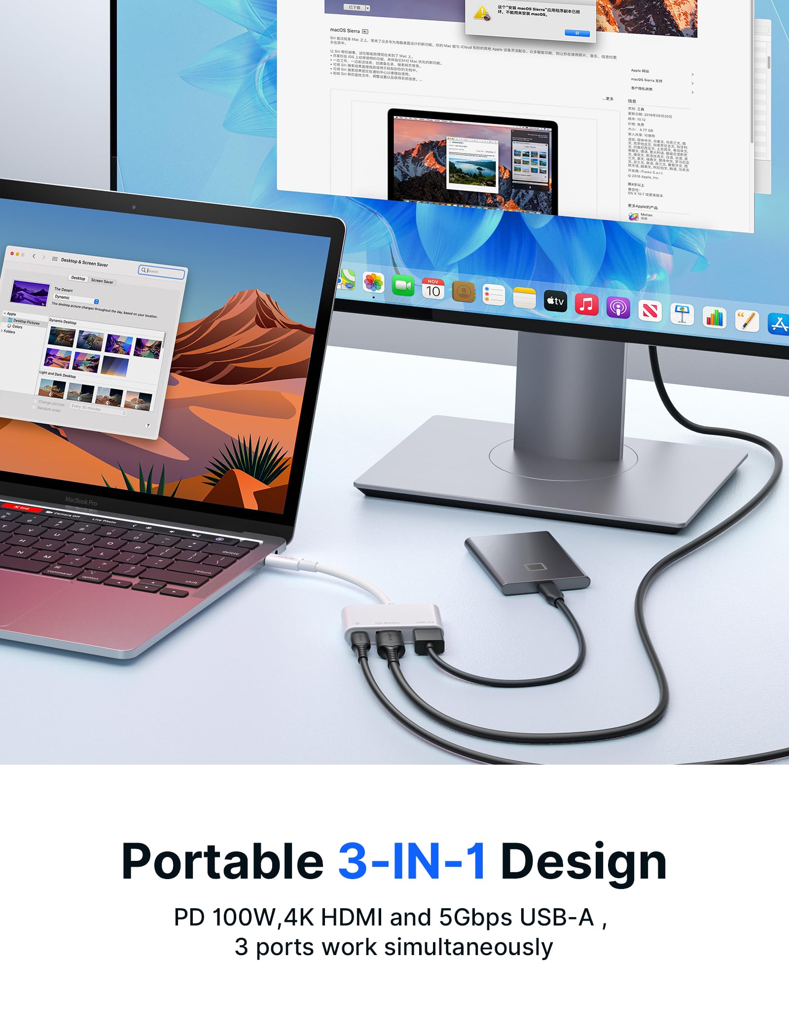 Foto 2 | Adaptador Usb C A Hdmi Jsaux 4k @60hz 3 En 1 Con Carga De 100 W - Venta Internacional.