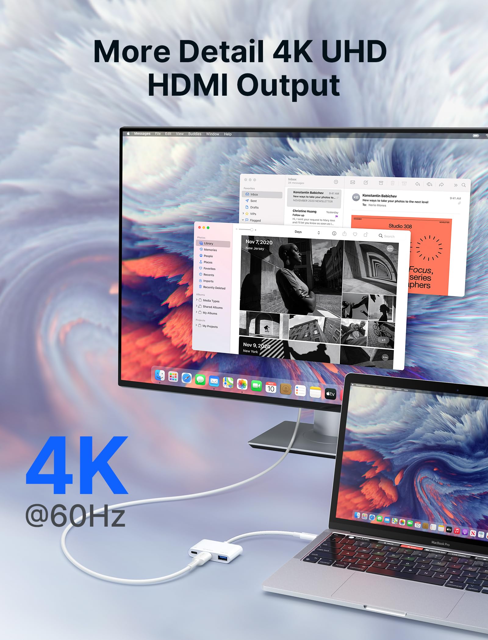 Foto 5 pulgar | Adaptador Usb C A Hdmi Jsaux 4k @60hz 3 En 1 Con Carga De 100 W - Venta Internacional.