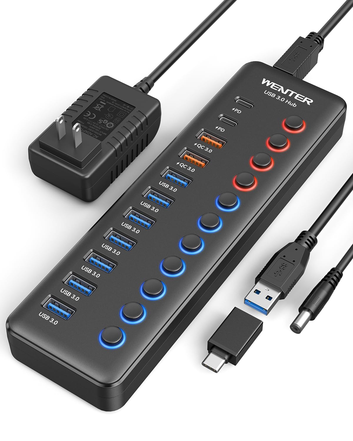 Divisor Usb Hub Wenter Usb 3.0 De 11 Puertos Con 7 Puertos De Datos+4 Qc - Venta Internacional.
