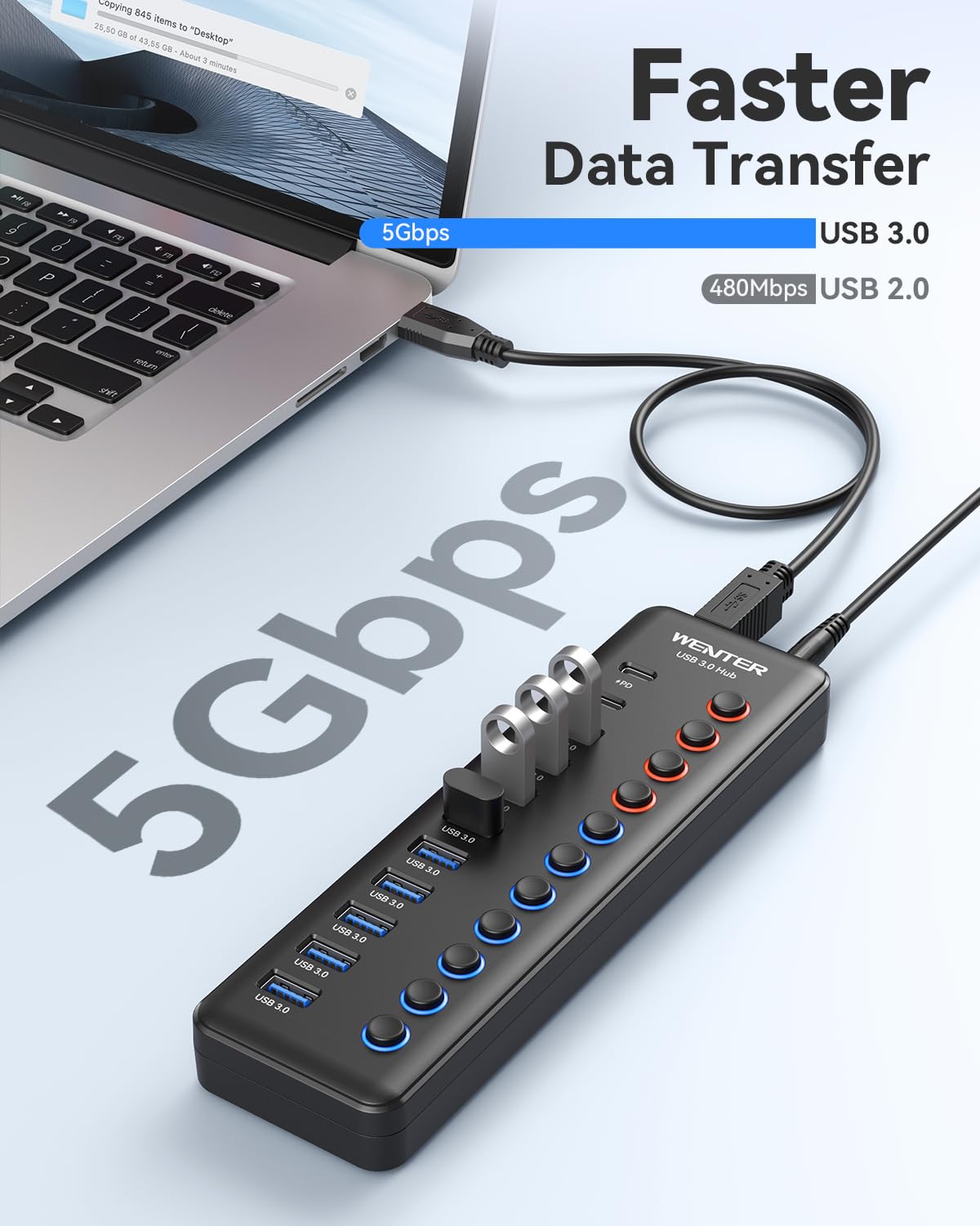 Foto 4 | Divisor Usb Hub Wenter Usb 3.0 De 11 Puertos Con 7 Puertos De Datos+4 Qc - Venta Internacional.
