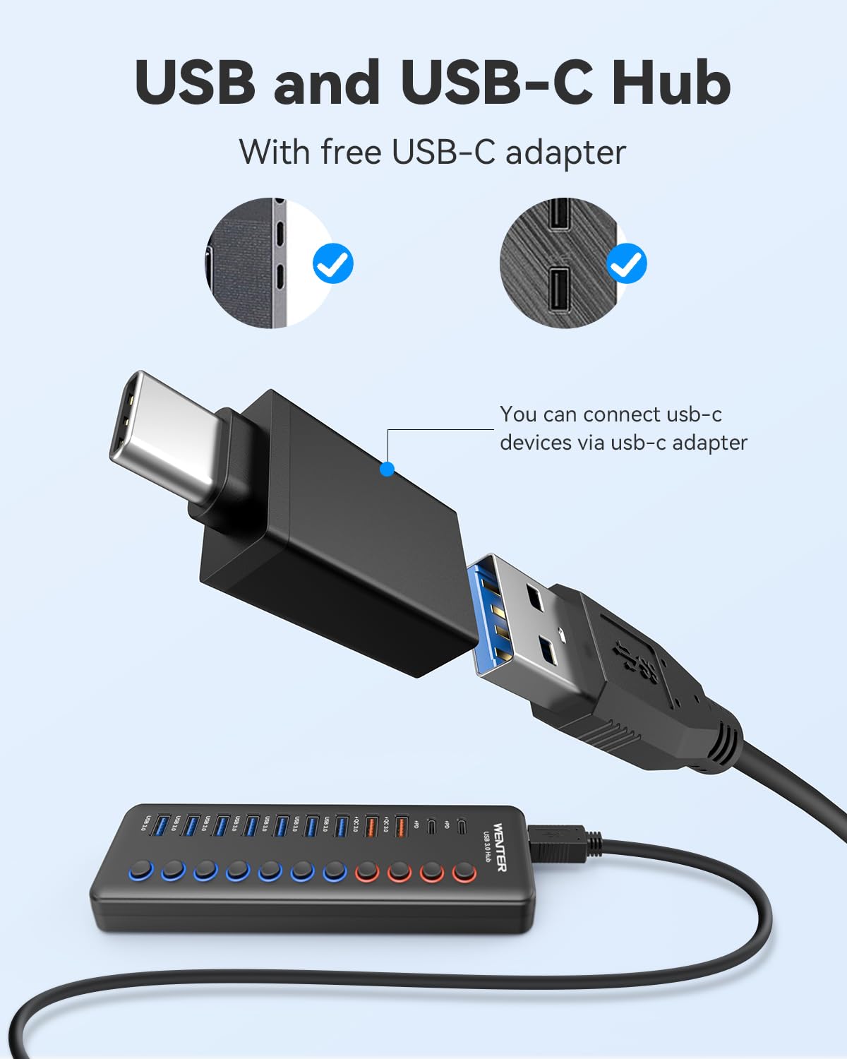 Foto 7 | Divisor Usb Hub Wenter Usb 3.0 De 11 Puertos Con 7 Puertos De Datos+4 Qc - Venta Internacional.