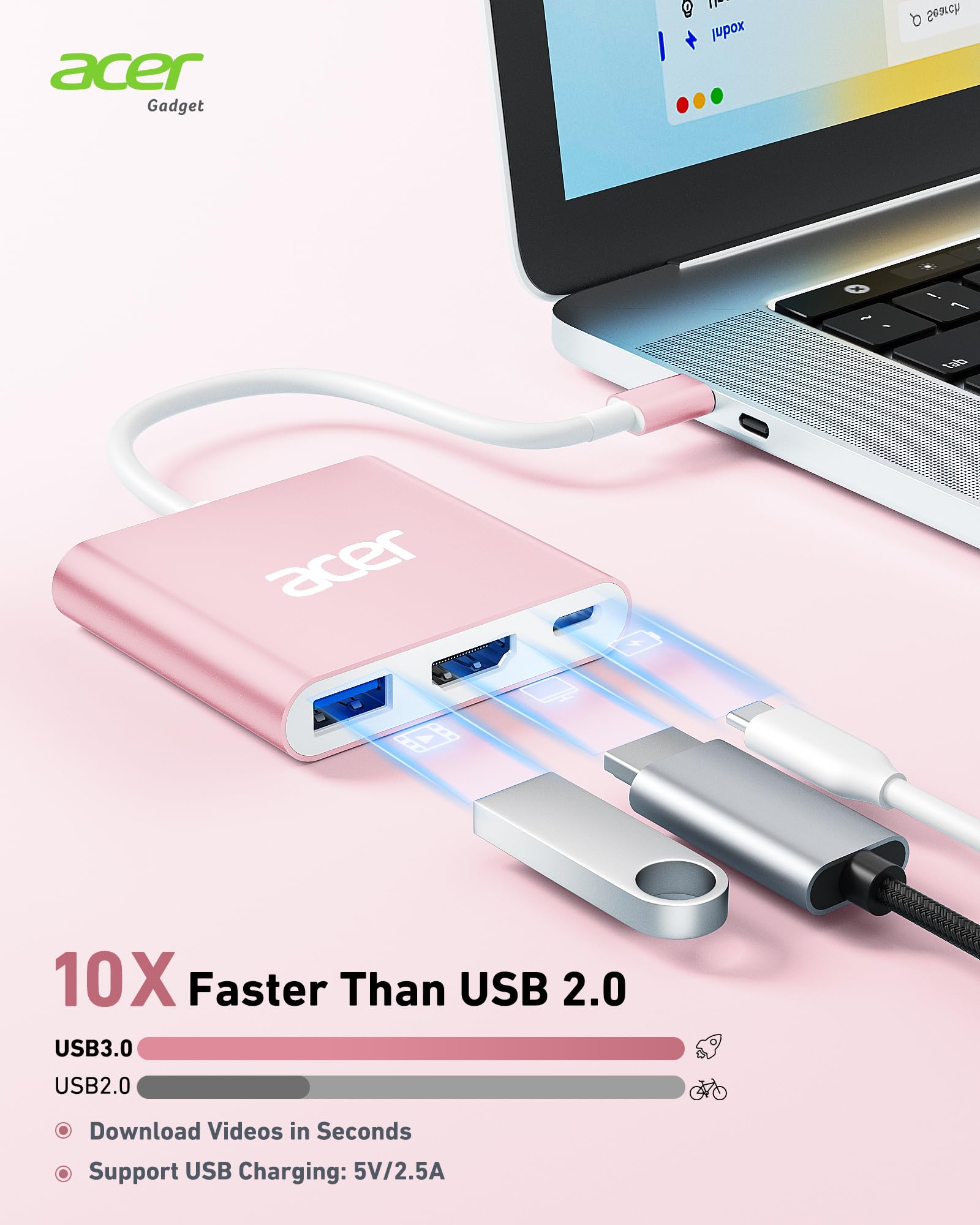 Foto 5 pulgar | Hub Usb C Acer 3 En 1 Usb C A Hdmi Con Usb 3.0 Pd De 5 Gbps De 100 W - Venta Internacional.