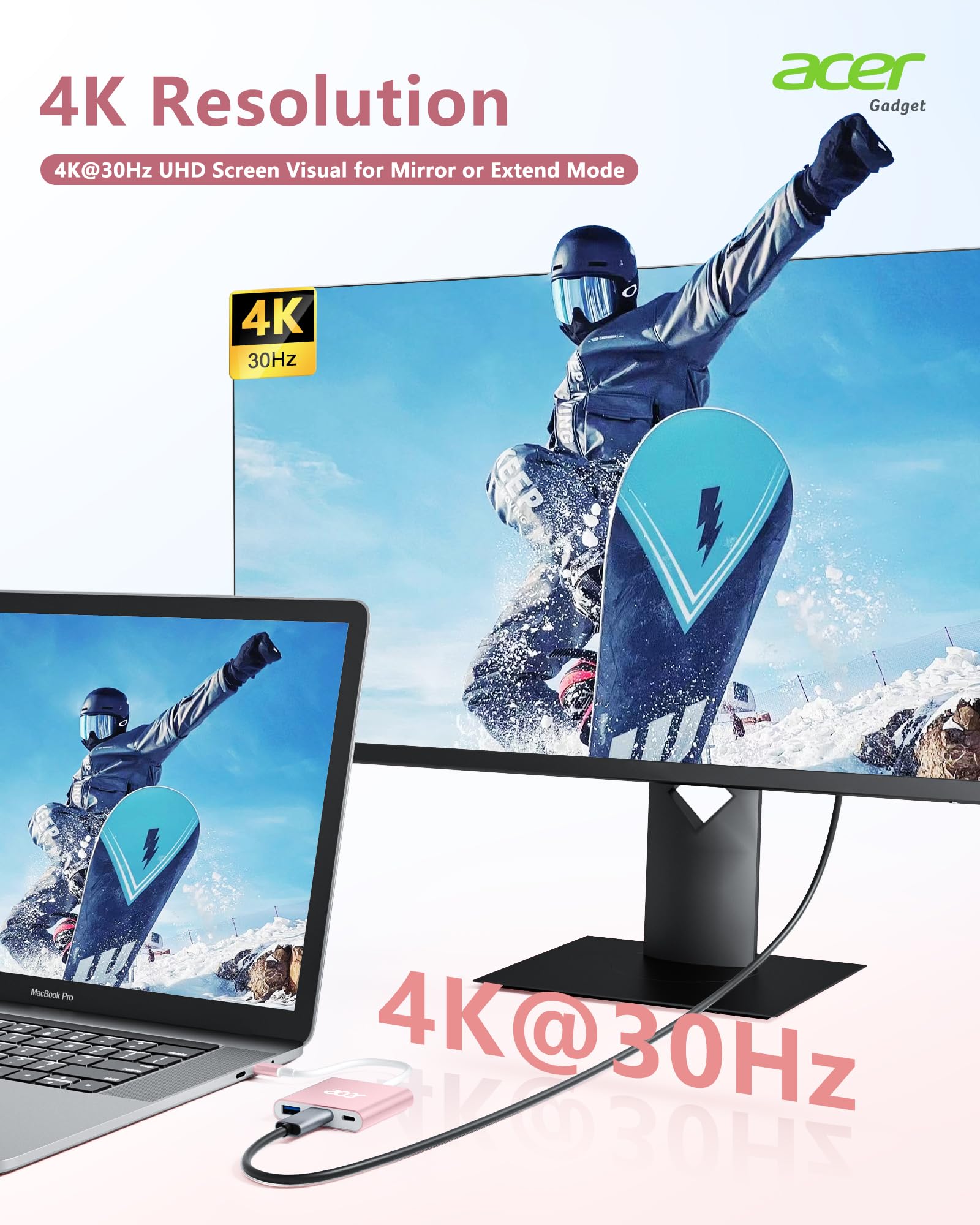 Foto 6 pulgar | Hub Usb C Acer 3 En 1 Usb C A Hdmi Con Usb 3.0 Pd De 5 Gbps De 100 W - Venta Internacional.