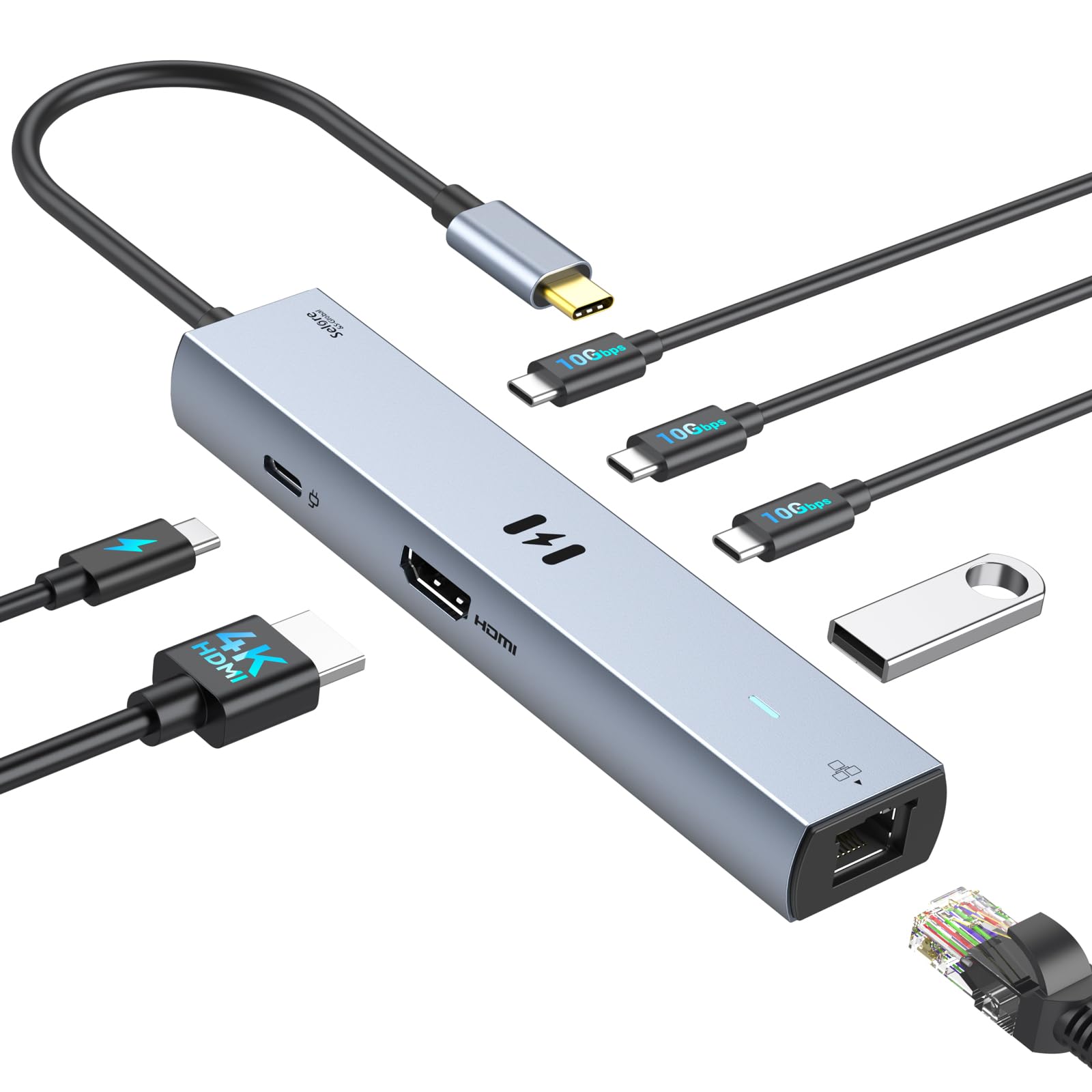 Hub Usb C Selore De 10 Gbps Con Hdmi 4k @60hz  Gigabit Ethernet De 100 W - Venta Internacional.