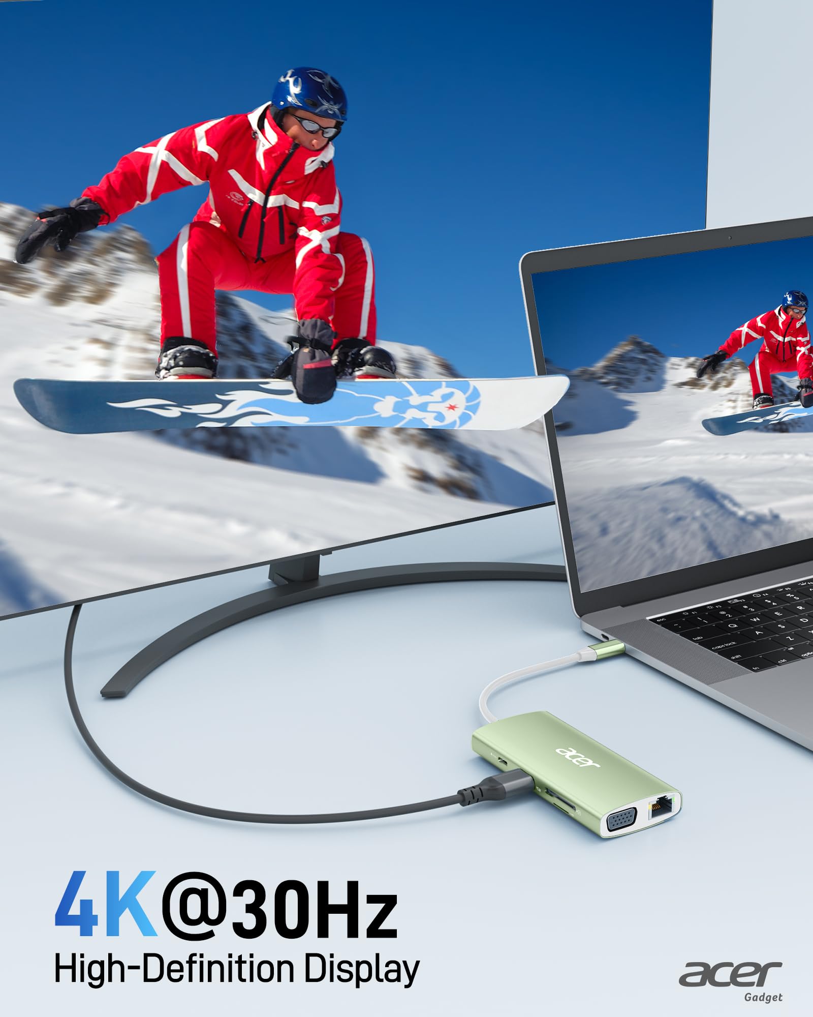 Foto 4 pulgar | Hub Usb C Acer 9 En 1 Con Hdmi 4k  Ethernet  Usb 3.0 De 5 Gbps  Verde - Venta Internacional.