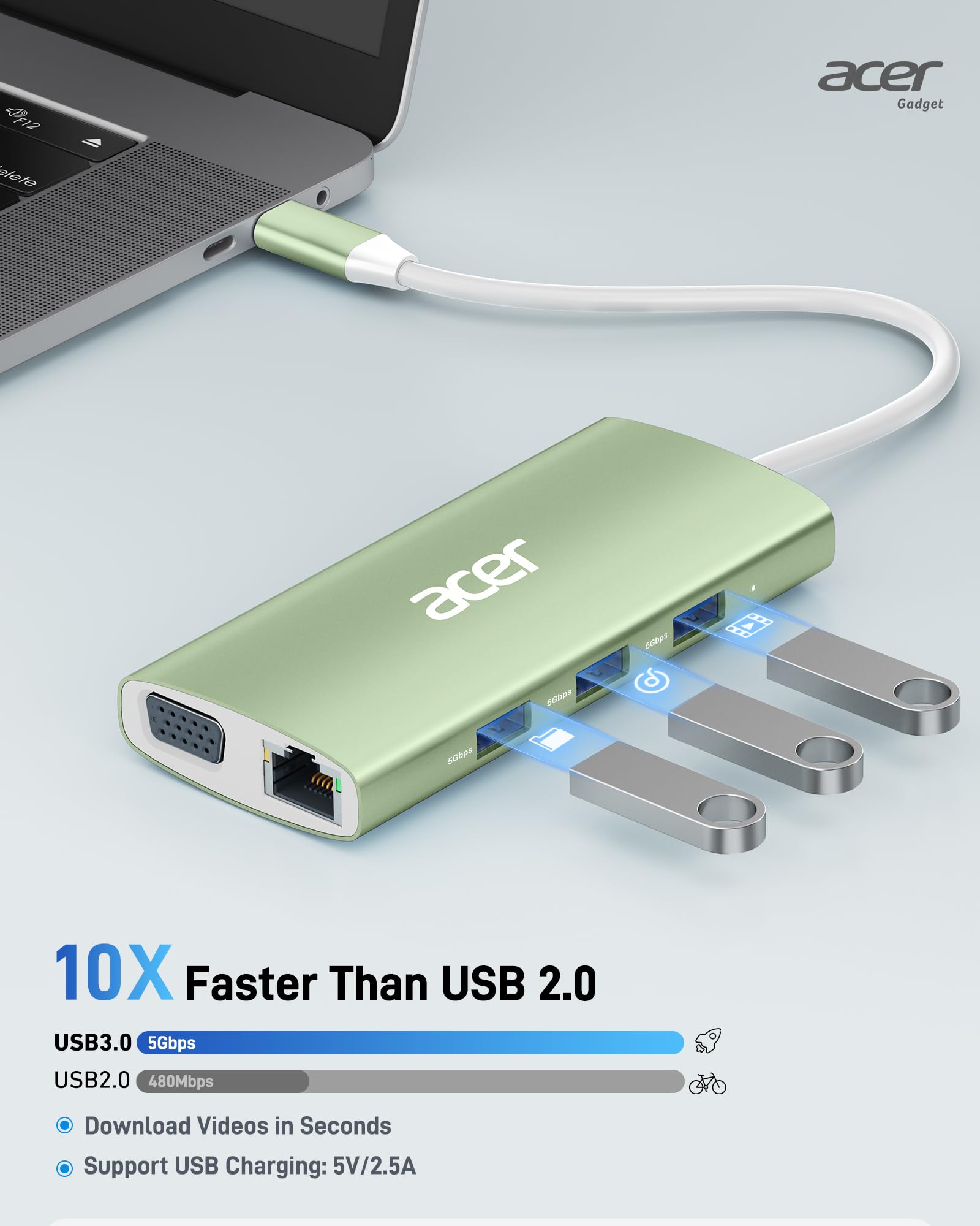 Foto 6 pulgar | Hub Usb C Acer 9 En 1 Con Hdmi 4k  Ethernet  Usb 3.0 De 5 Gbps  Verde - Venta Internacional.