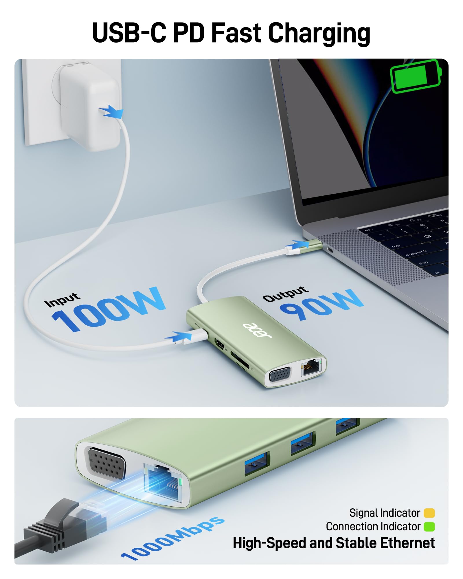 Foto 7 pulgar | Hub Usb C Acer 9 En 1 Con Hdmi 4k  Ethernet  Usb 3.0 De 5 Gbps  Verde - Venta Internacional.