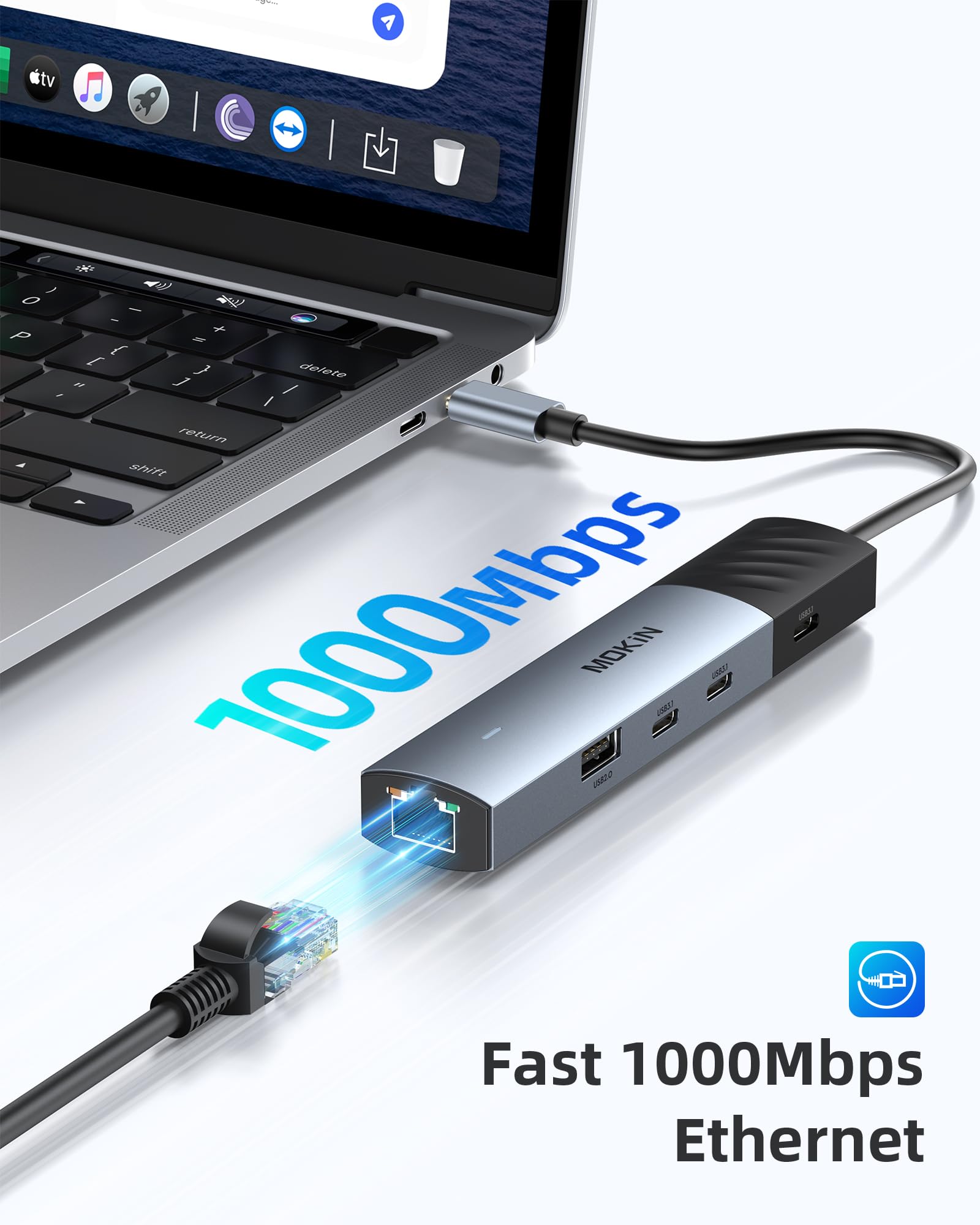 Foto 7 pulgar | Hub Usb C Mokin 7 En 1 Con Ethernet Para Macbook Pro/air 4k @60hz - Venta Internacional.