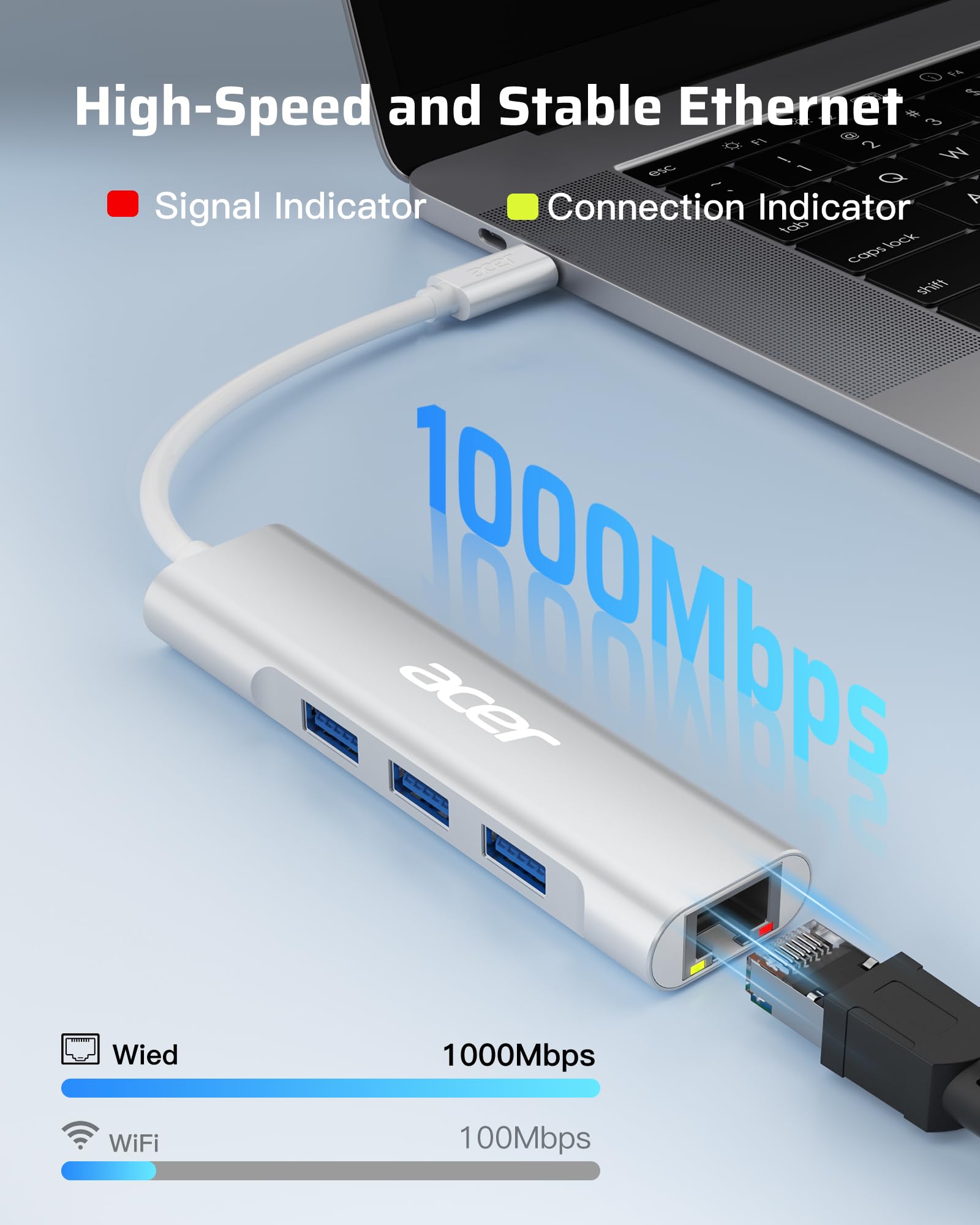 Foto 3 | Adaptador Usb C A Ethernet Hub 4 En 1 Gbps Para Portátil Acer - Venta Internacional.