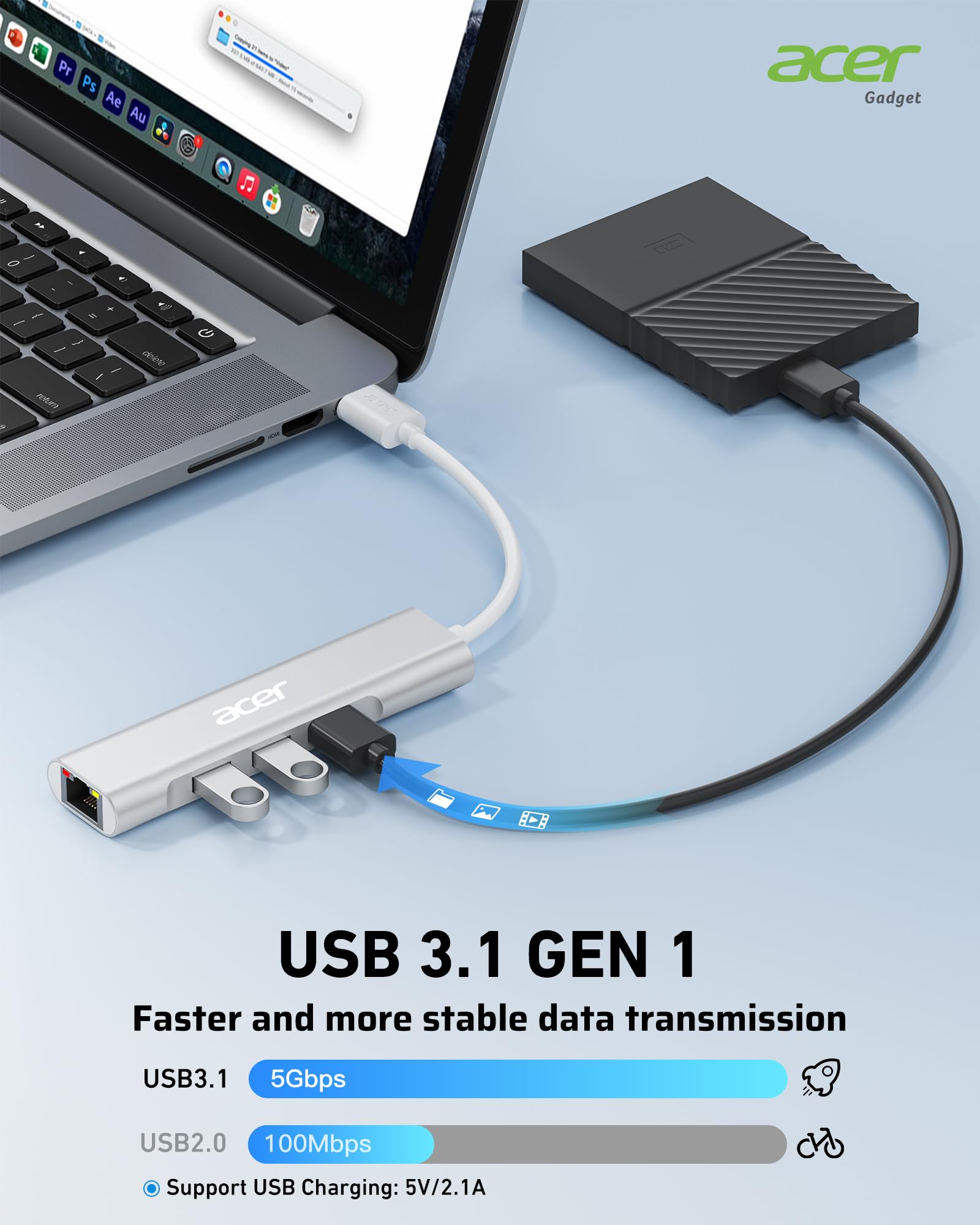 Foto 5 pulgar | Adaptador Usb C A Ethernet Hub 4 En 1 Gbps Para Portátil Acer - Venta Internacional.