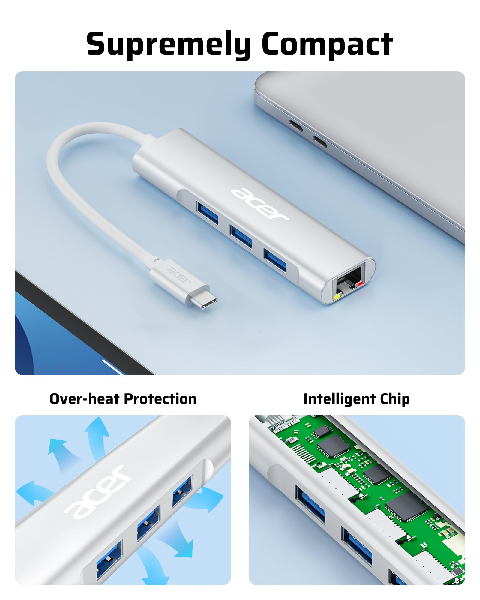 Foto 7 pulgar | Adaptador Usb C A Ethernet Hub 4 En 1 Gbps Para Portátil Acer - Venta Internacional.