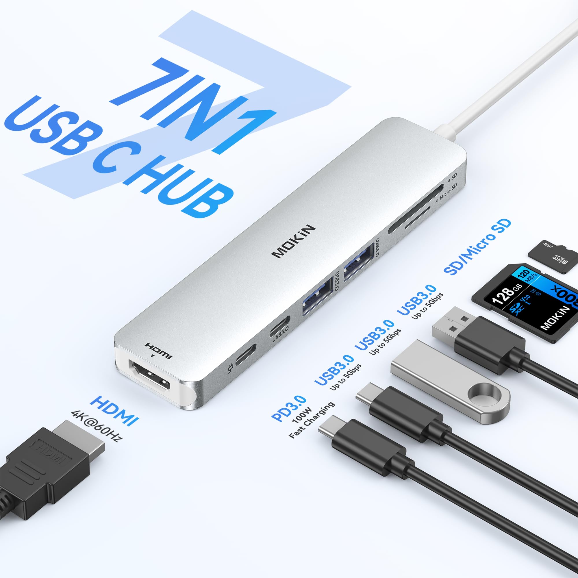 Foto 3 pulgar | Hub Usb C Mokin 7 En 1 Con Hdmi  Sd/tf  Puerto De Datos Pd De 100 W - Venta Internacional.