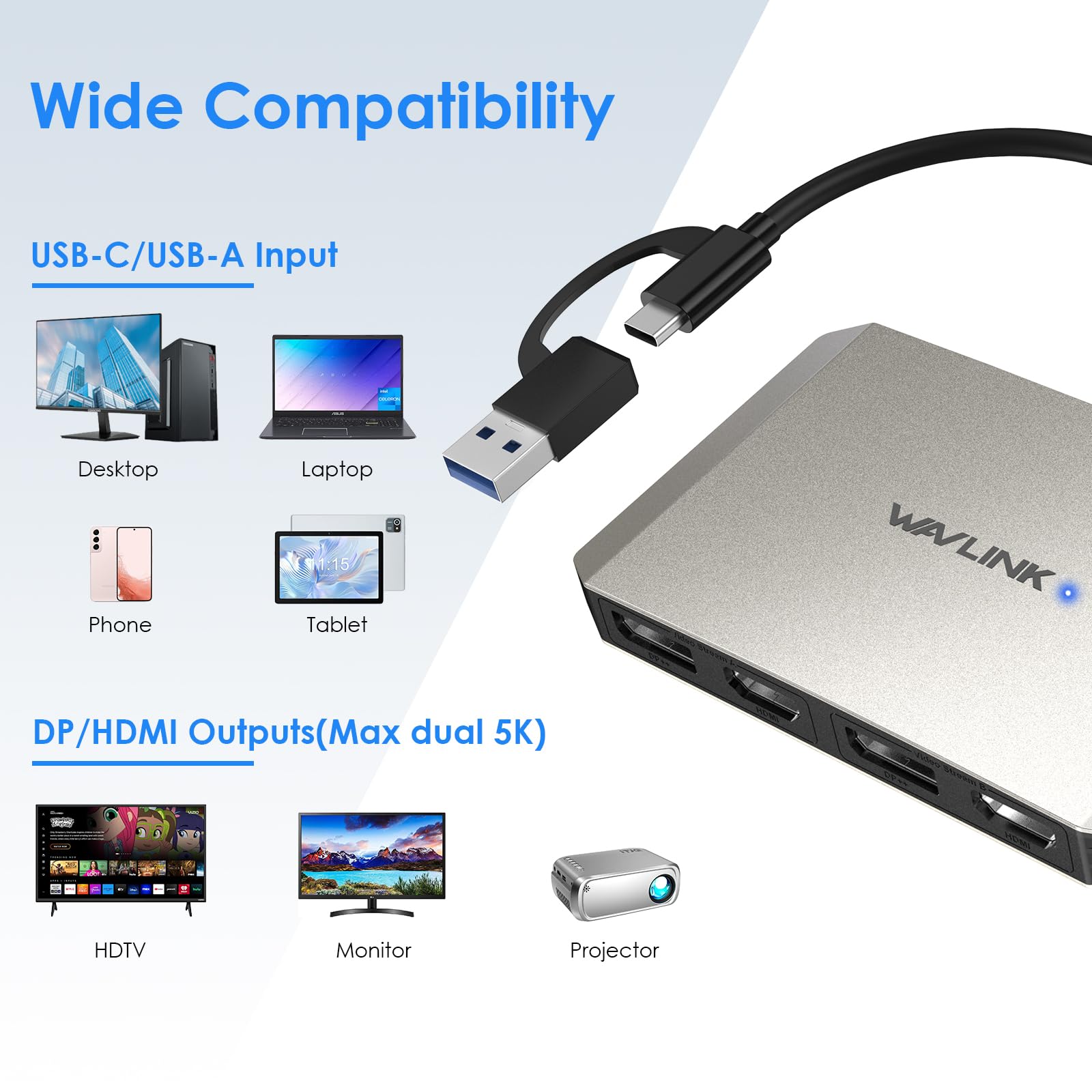 Foto 6 pulgar | Adaptador Dual Displayport/hdmi 4k Wavlink Usb C A Usb 3.0 - Venta Internacional.