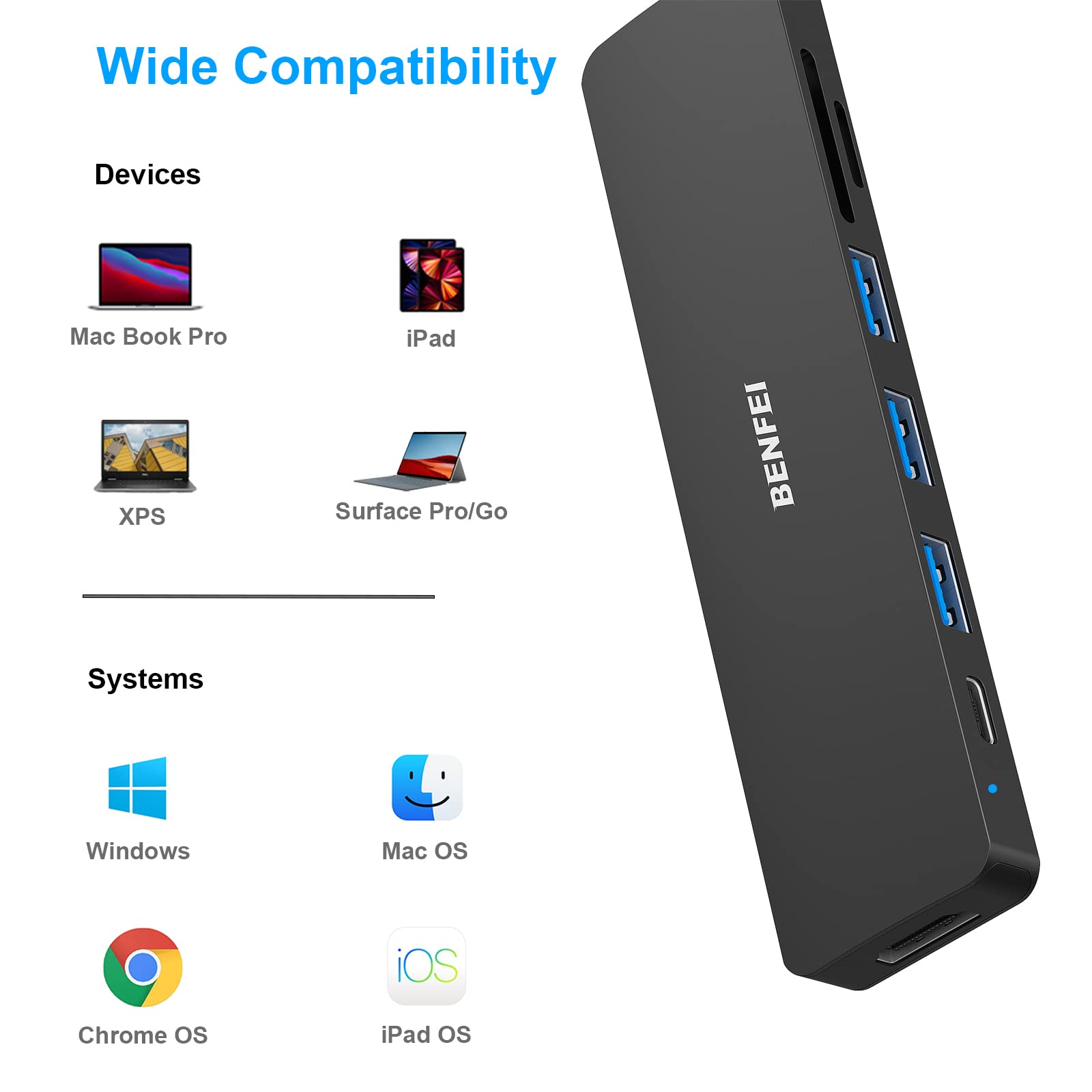 Foto 7 pulgar | Hub Usb-c Benfei 7 En 1 Con Hdmi 4k A 60 Hz/100 W Pd/3 X Usb 3.0 - Venta Internacional.