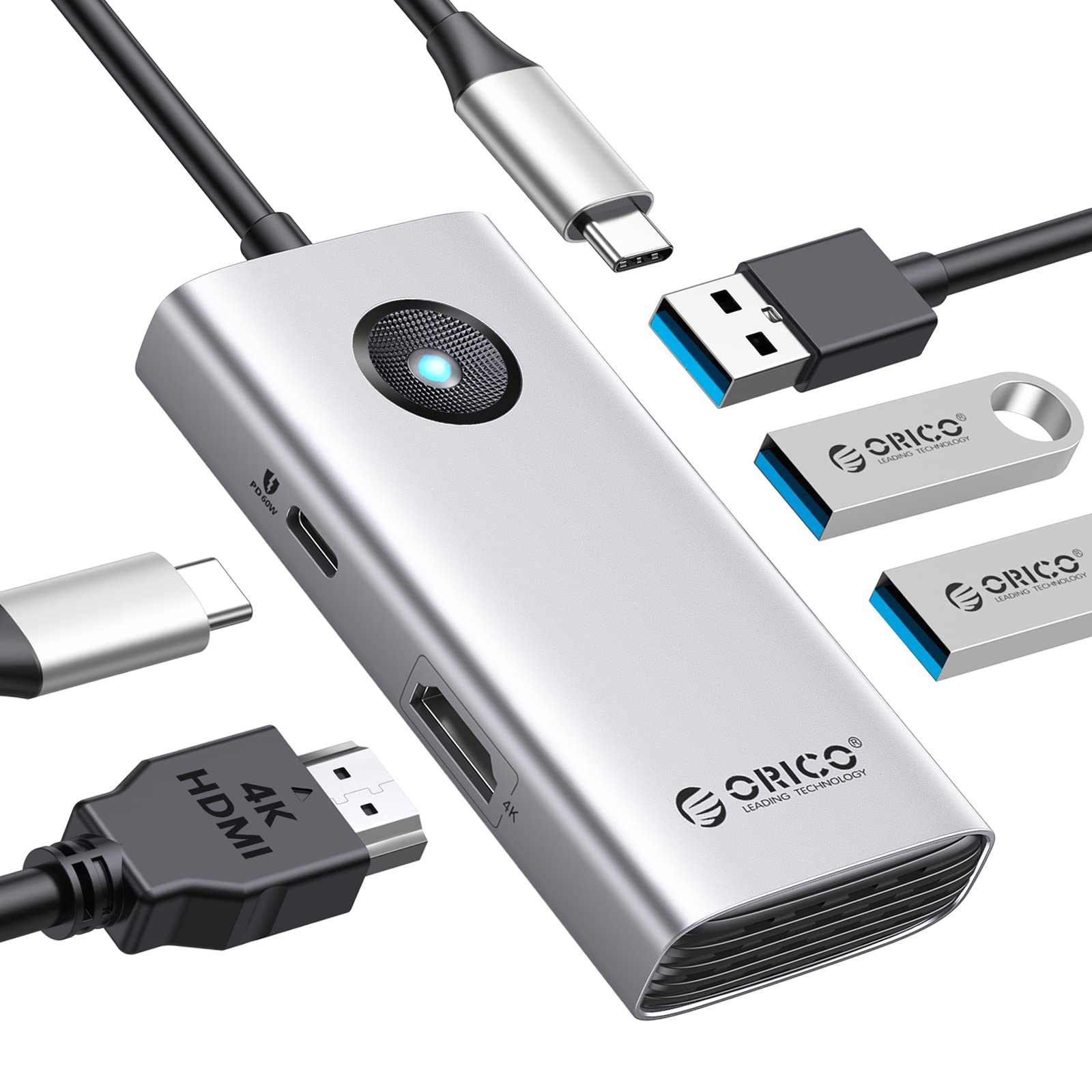 Hub Usb C Orico 5 En 1 Con Hdmi 4k  Suministro De Energía De 60 W - Venta Internacional.