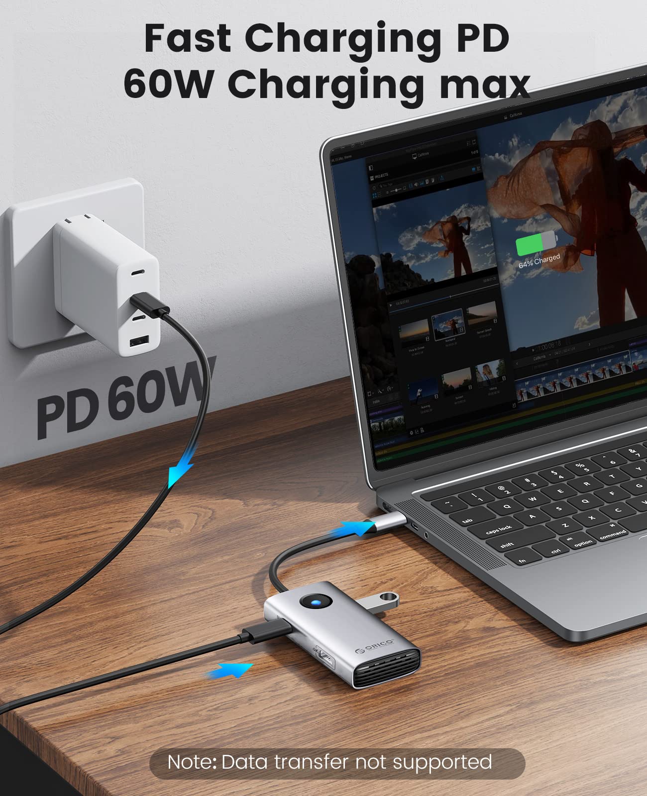 Foto 6 pulgar | Hub Usb C Orico 5 En 1 Con Hdmi 4k  Suministro De Energía De 60 W - Venta Internacional.