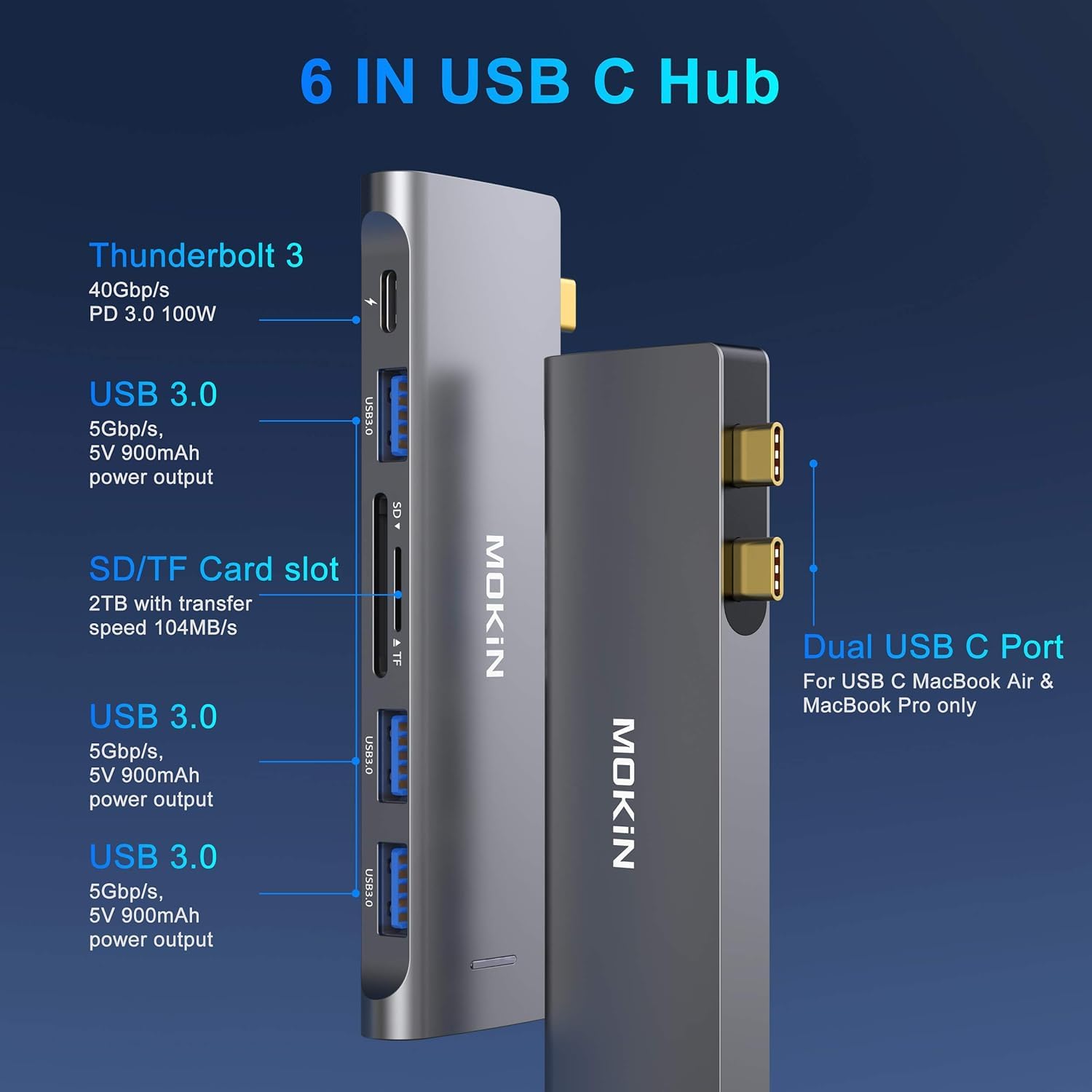 Foto 3 pulgar | Adaptador Usb C Mokin Para Macbook Pro/air M1 M2 Con 3 Usb 3.0 - Venta Internacional.