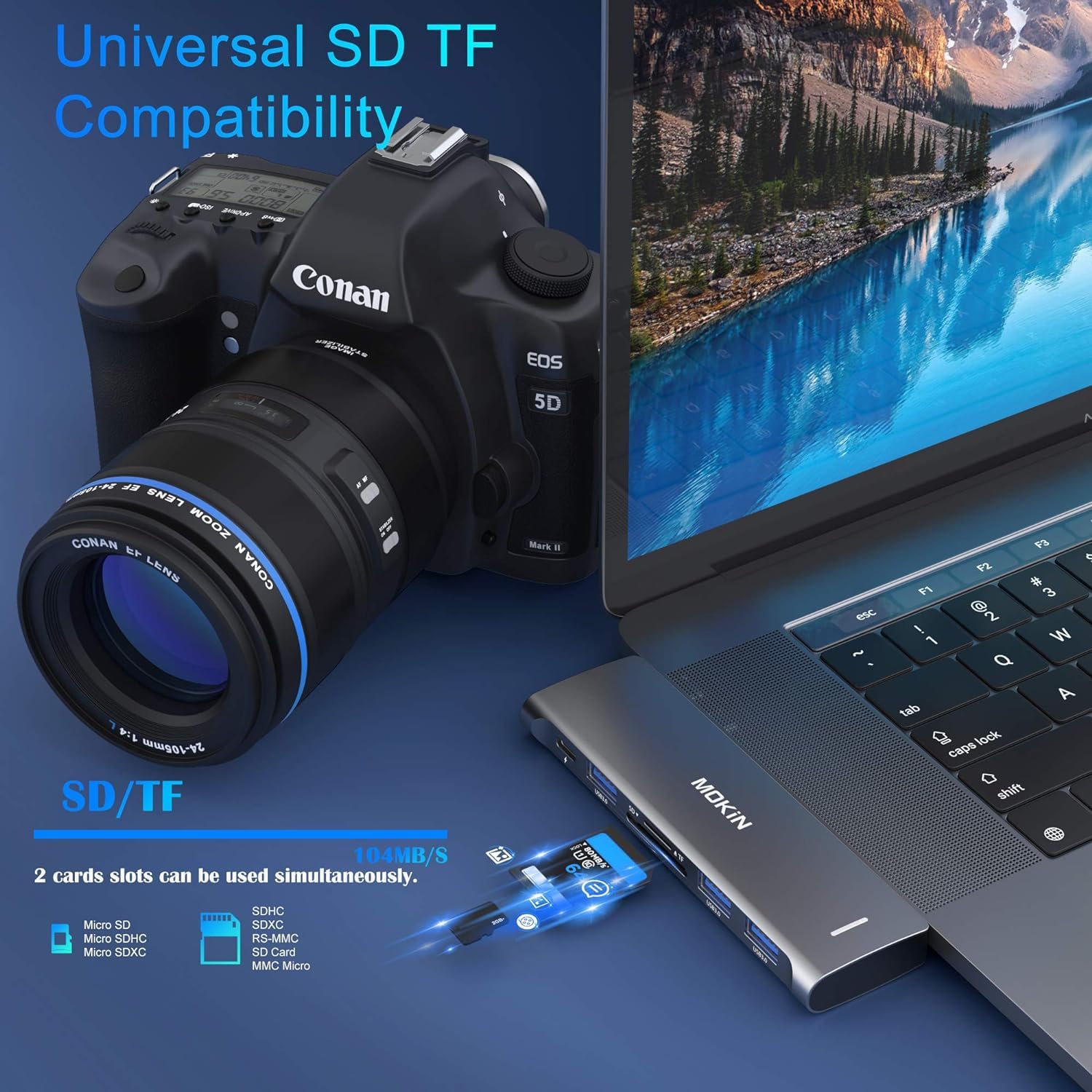Foto 4 | Adaptador Usb C Mokin Para Macbook Pro/air M1 M2 Con 3 Usb 3.0 - Venta Internacional.