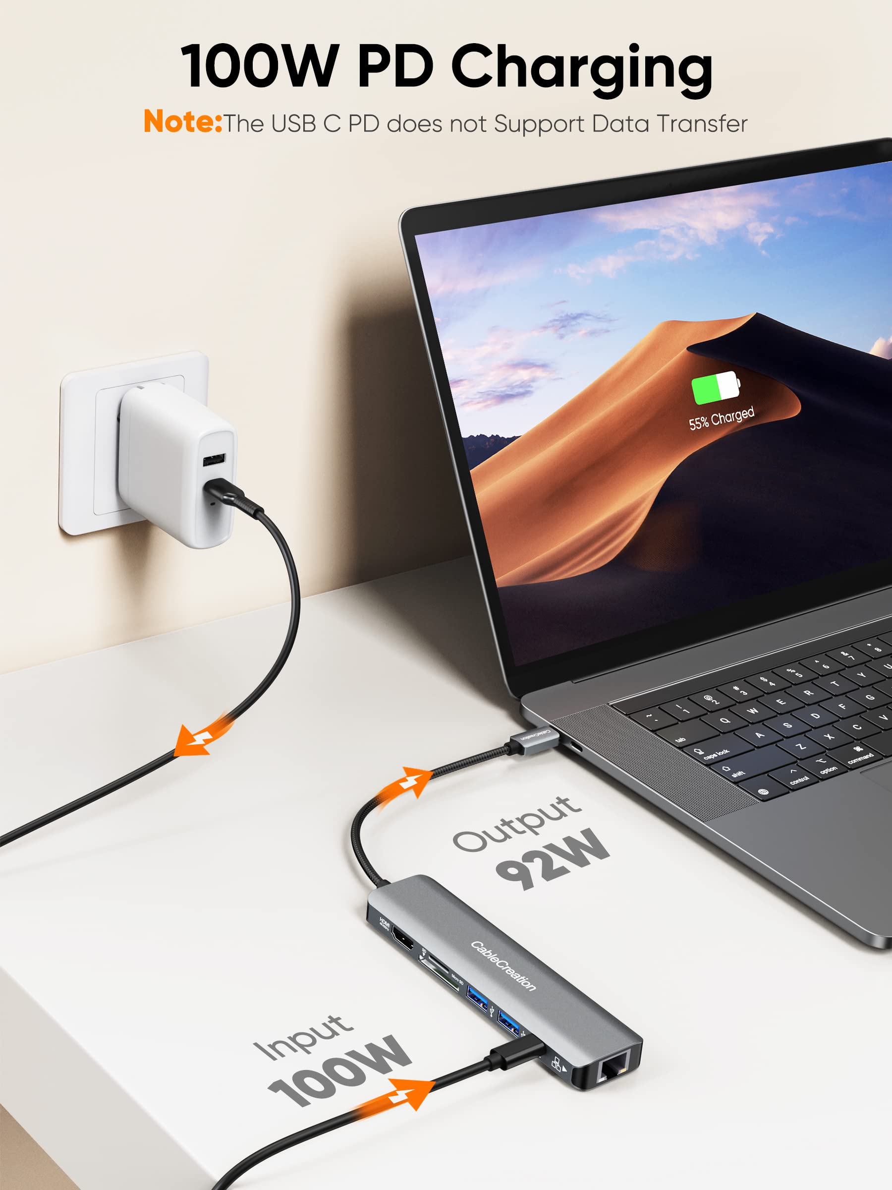Foto 6 pulgar | Hub Usb C Cablecreation 7 En 1 4k 60 Hz Con Ethernet De 1 Gbps  100 W Pd - Venta Internacional.
