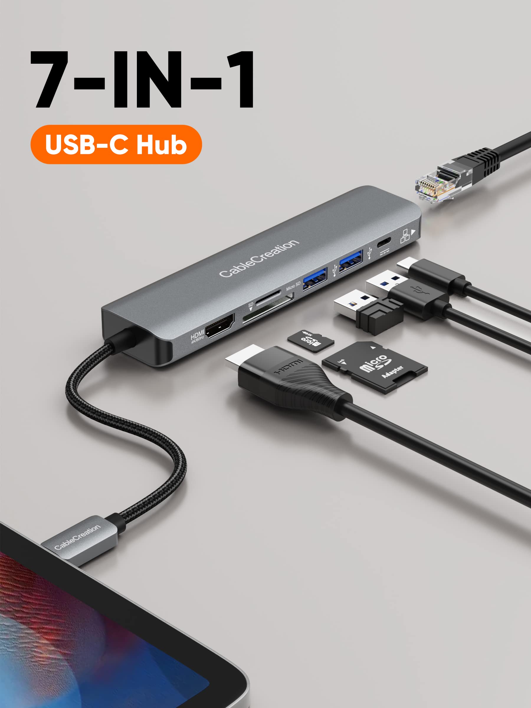 Foto 7 | Hub Usb C Cablecreation 7 En 1 4k 60 Hz Con Ethernet De 1 Gbps  100 W Pd - Venta Internacional.