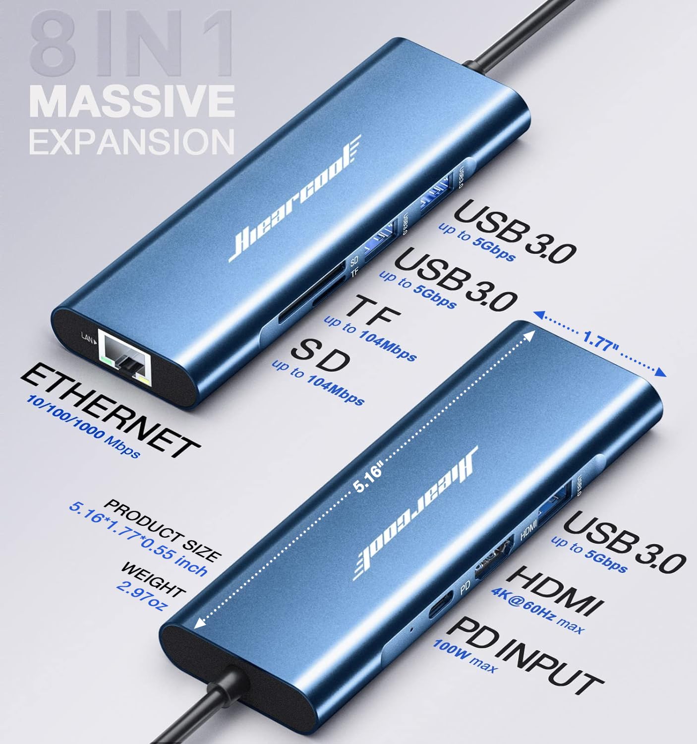Foto 6 pulgar | Hub Usb-c Hiearcool 8 En 1 Con Hdmi 4k De 60 Hz Para Macbook Pro Air - Venta Internacional.