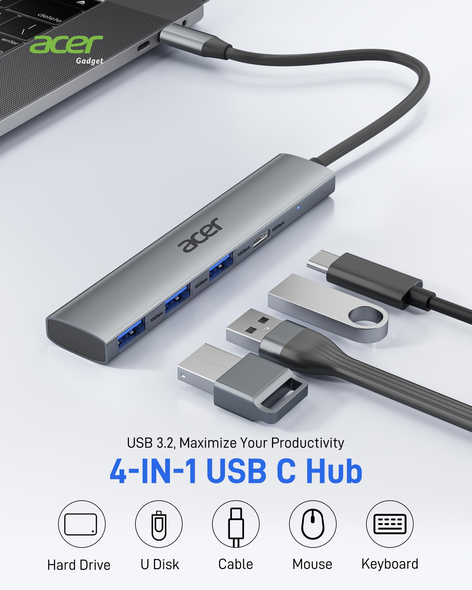 Foto 3 pulgar | Adaptador Usb C Hub Acer De 10 Gbps Usb 3.2 Gen 2  3 Usb-a  1 Usb-c - Venta Internacional.