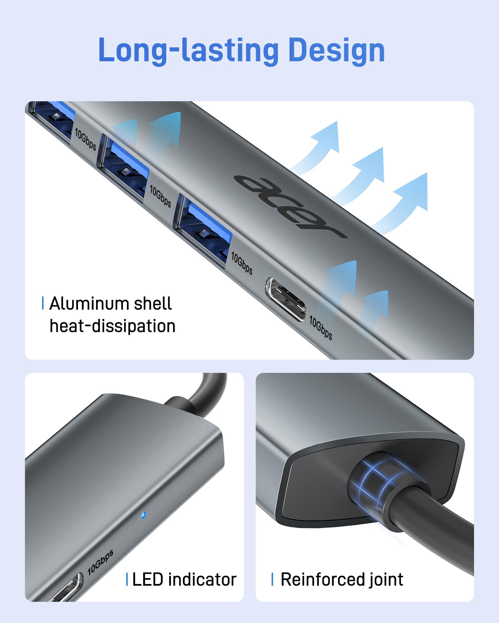 Foto 5 pulgar | Adaptador Usb C Hub Acer De 10 Gbps Usb 3.2 Gen 2  3 Usb-a  1 Usb-c - Venta Internacional.