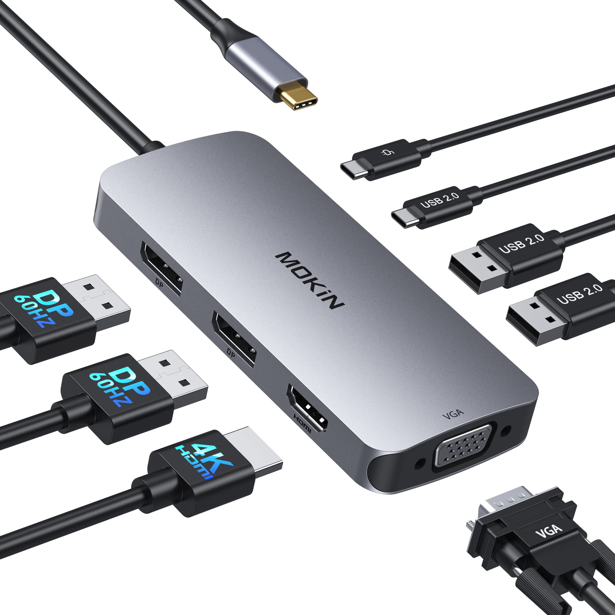 Estación De Acoplamiento Usb C Mokin Dual Displayport 8 En 1 - Venta Internacional.