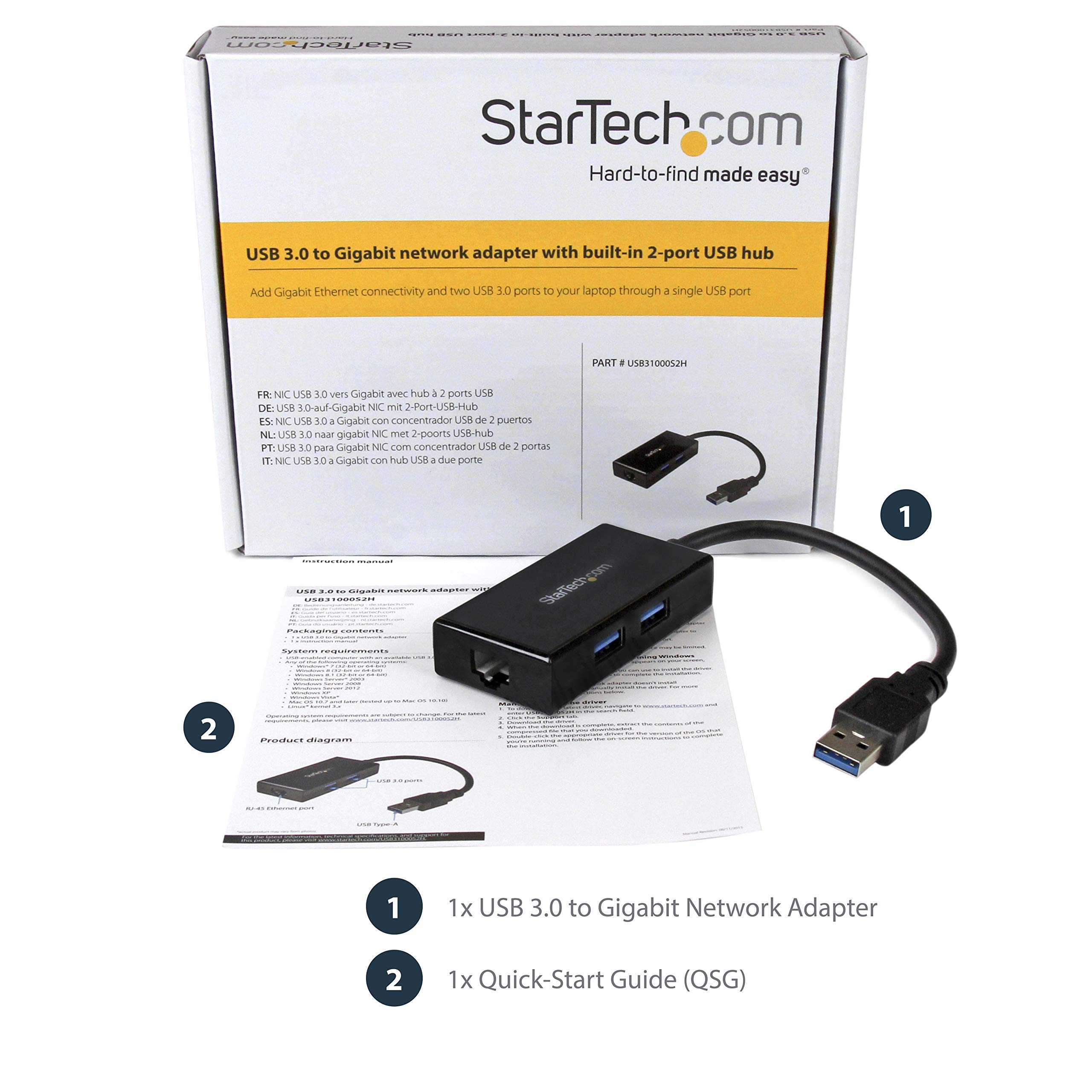 Foto 7 | Hub Usb 3.0 Con Ethernet Startech.com Usb31000s2h Negro - Venta Internacional.