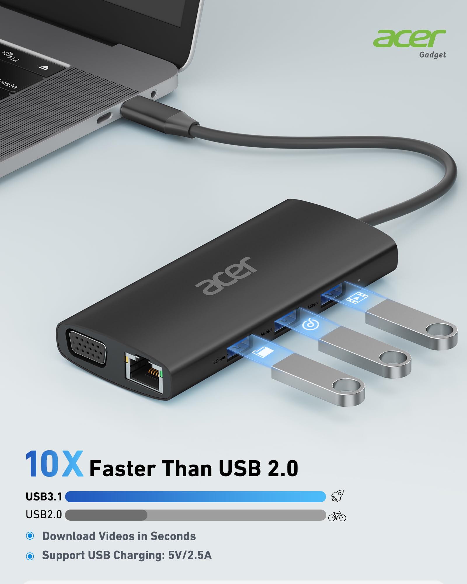 Foto 4 pulgar | Hub Usb C Acer 9 En 1 Con Hdmi 4k  Ethernet  Usb 3.0 De 5 Gbps  Negro - Venta Internacional.