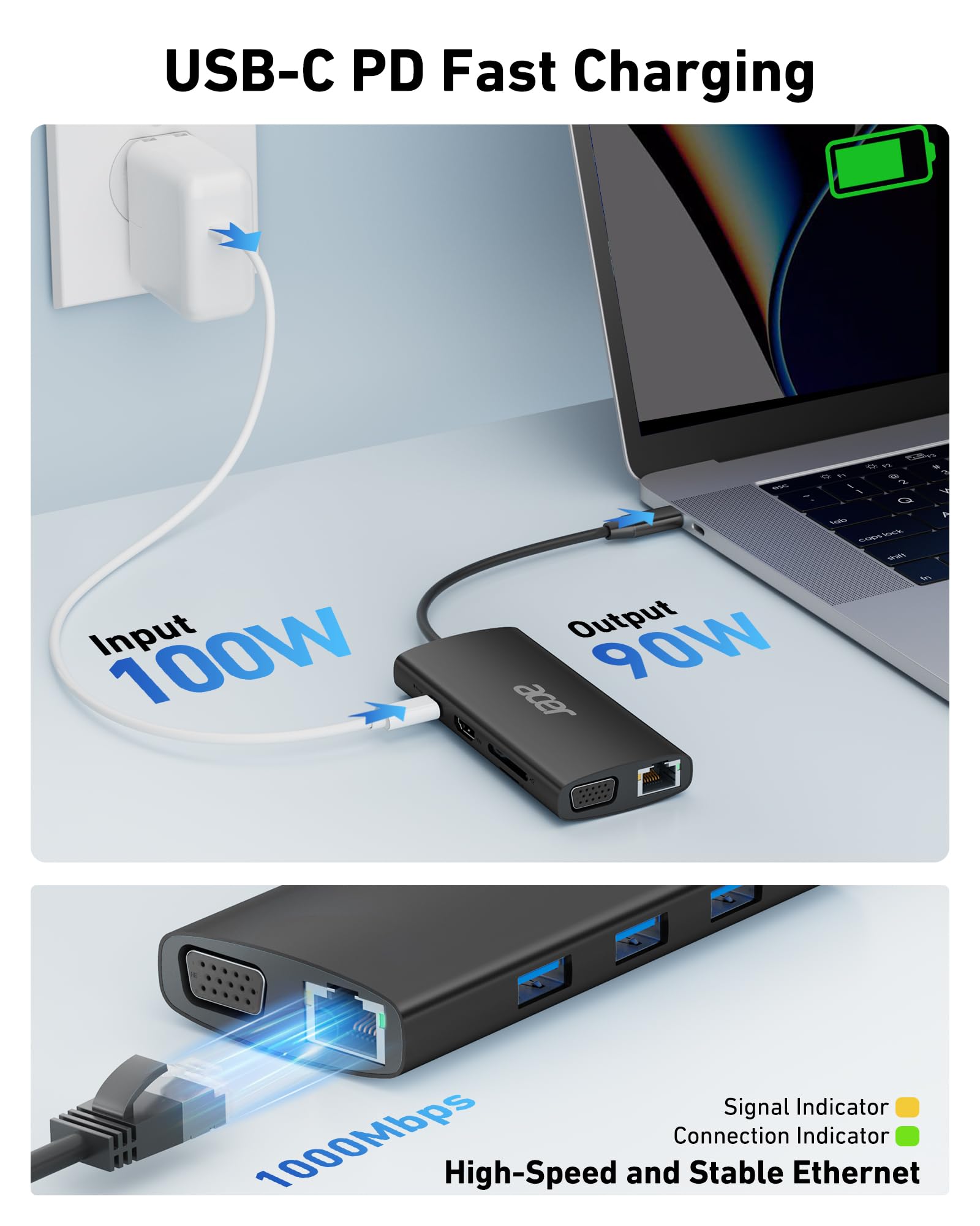 Foto 6 pulgar | Hub Usb C Acer 9 En 1 Con Hdmi 4k  Ethernet  Usb 3.0 De 5 Gbps  Negro - Venta Internacional.