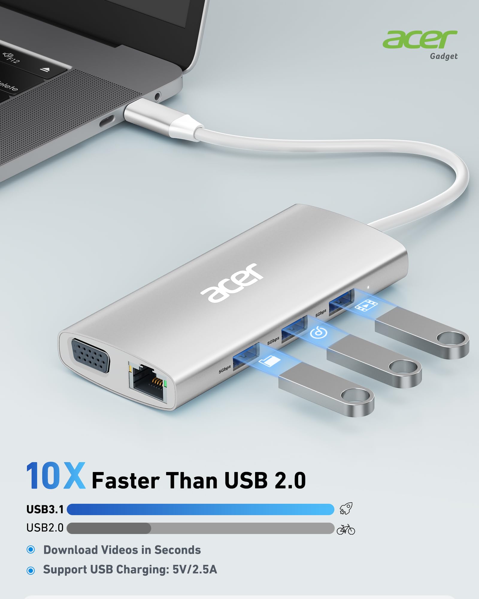 Foto 4 pulgar | Hub Usb C Acer 9 En 1 Con Hdmi 4k @30hz  Ethernet  Usb-a De 5 Gbps - Venta Internacional.